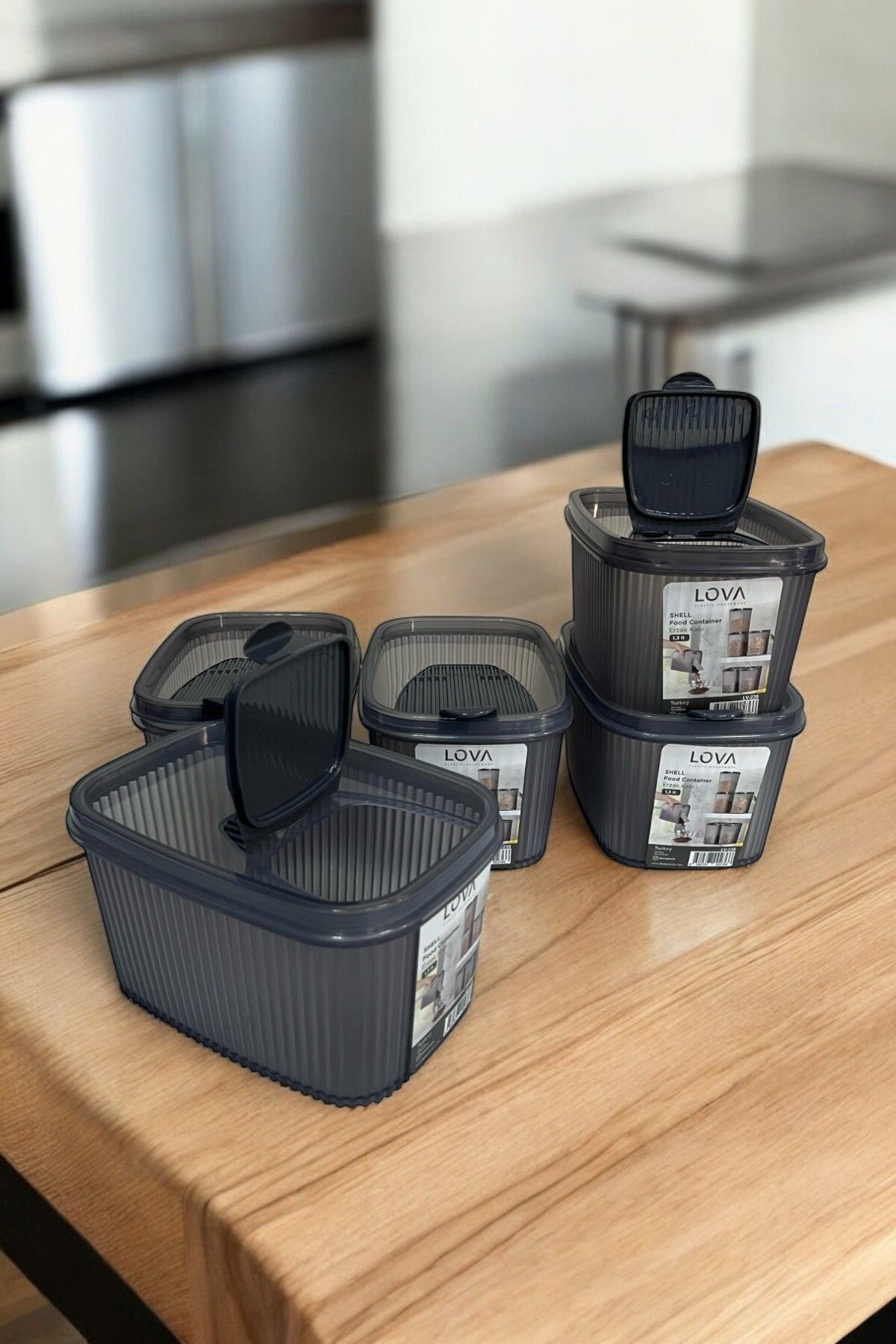 Erzak Saklama Kabı 1.3 lt, Antrasit, 5'li Set