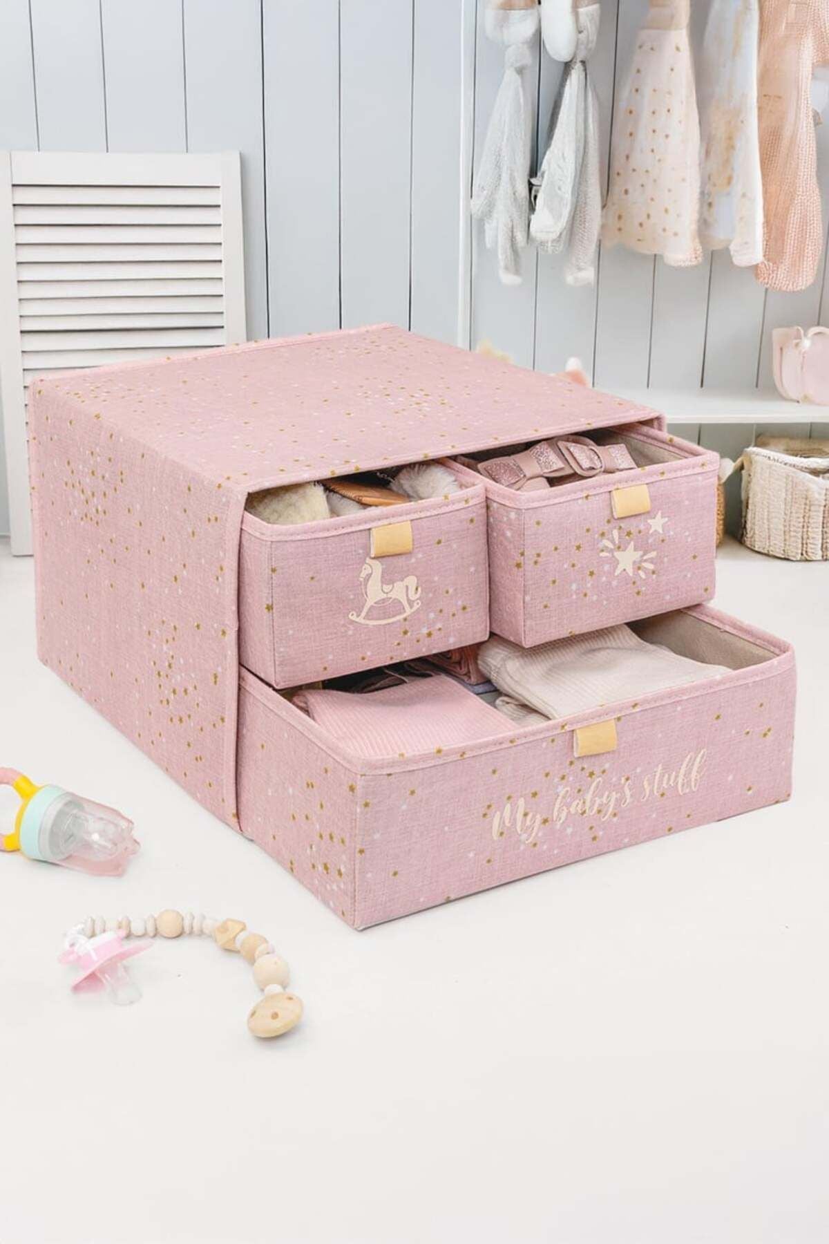 Baby 3 Bölmeli Kumaş Çekmece – 30 x 31 x 23 cm