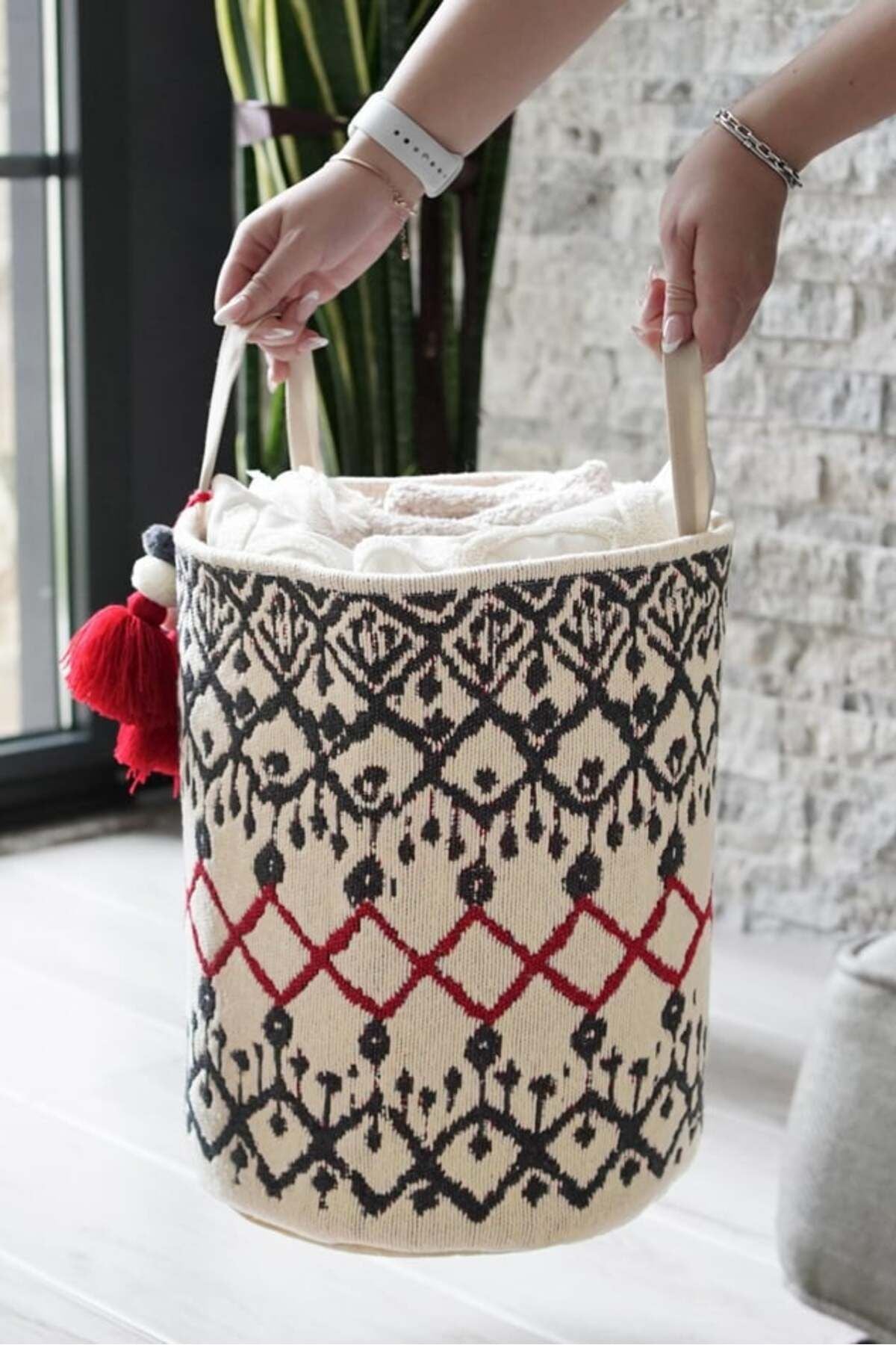 Kilim Yuvarlak Sepet, Saklama Kutusu, 37 x 30 cm