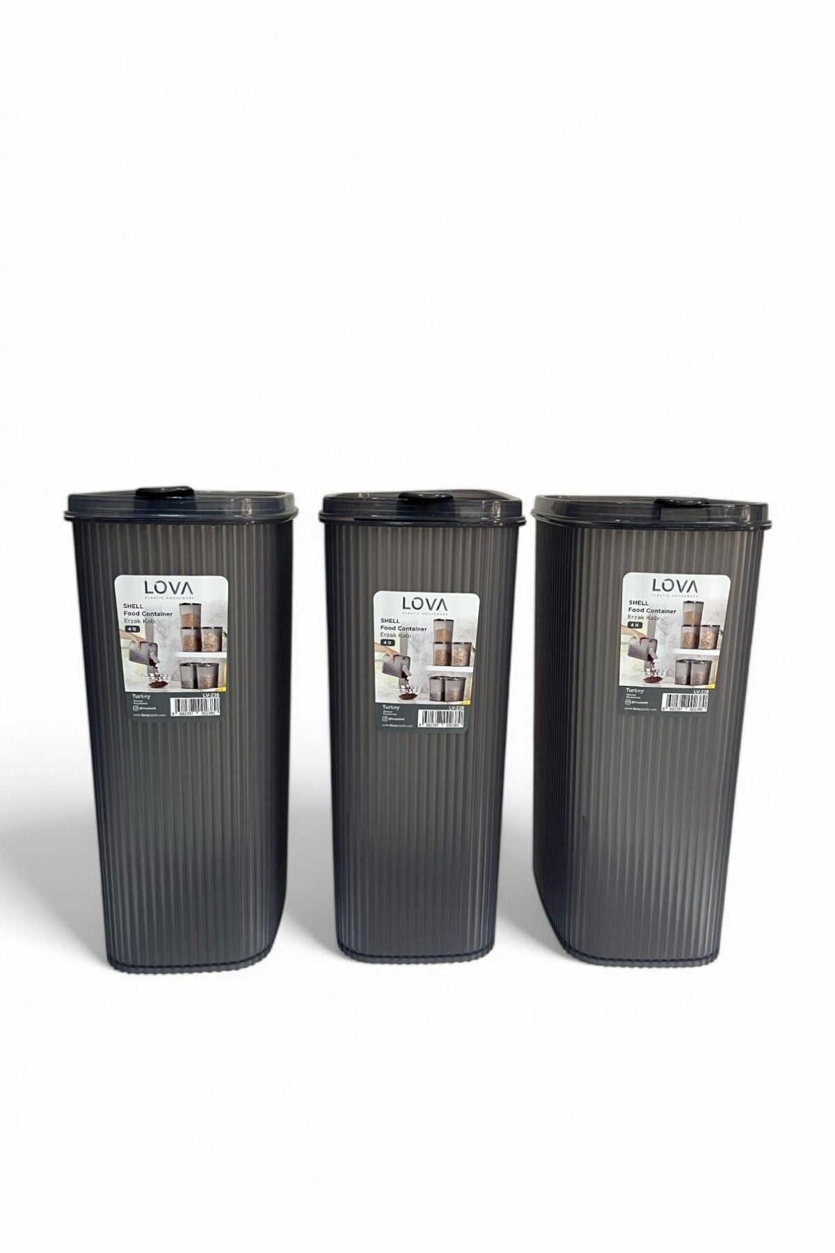 Erzak Saklama Kabı, Antrasit Renk, 4 lt, 3'lü Set