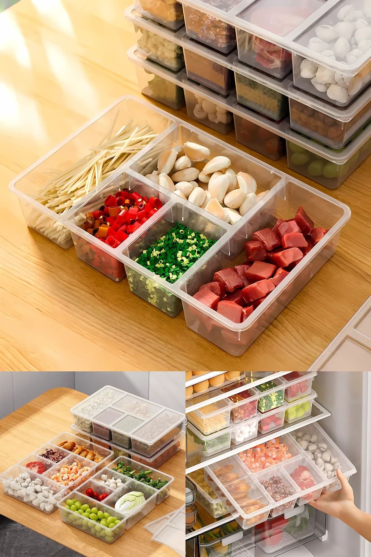 5 Bölmeli Buzdolabı Düzenleyici, Difriz Organizeri, Derin Dondurucu Düzenleyici, 4'lü Set