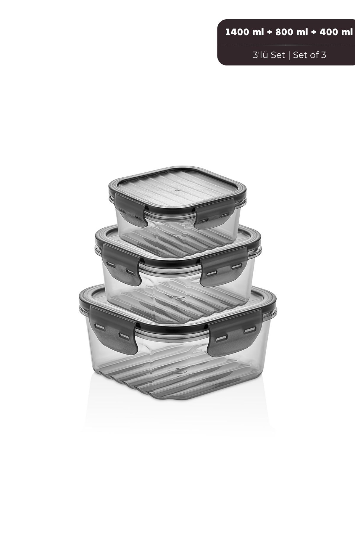 Quick Sızdırmaz Saklama Kabı Seti 3'lü Set, 1,4 lt + 800 ml + 400 ml