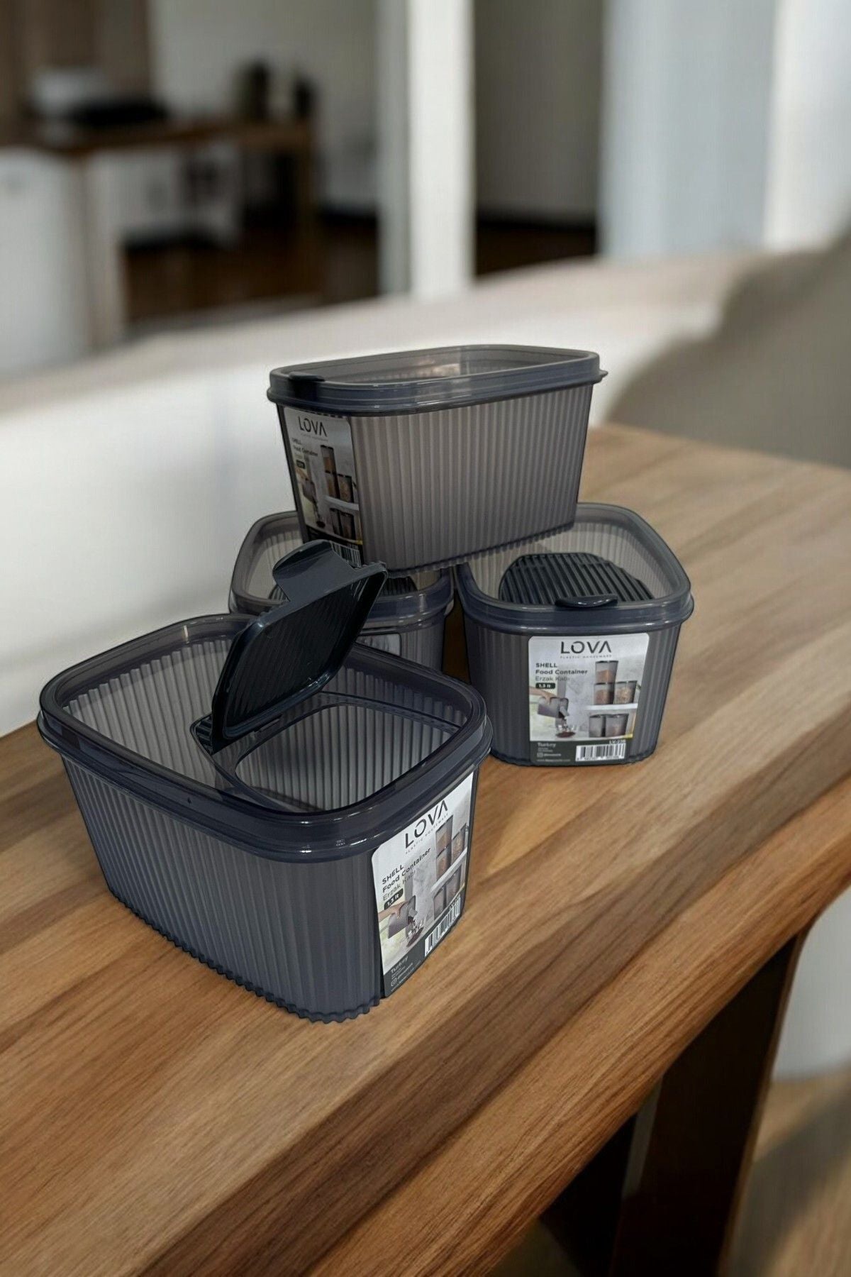 Shell Erzak Kabı 1300 ml, Antrasit, 4'lü Set