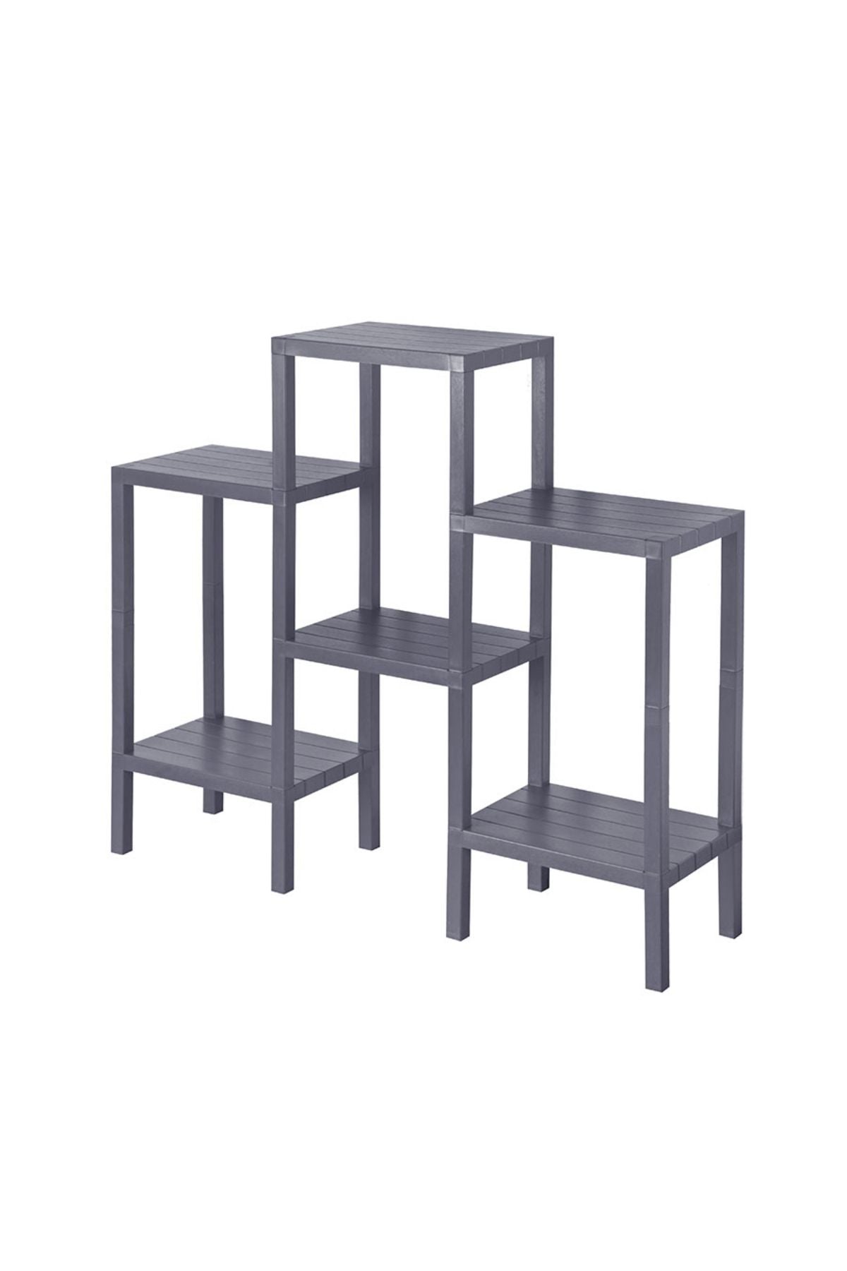 Omaş 6 Katlı Düzenleyici Plastik Raf Ünitesi Siyah, Kitaplık, Banyo, Mutfak Rafı, Gri