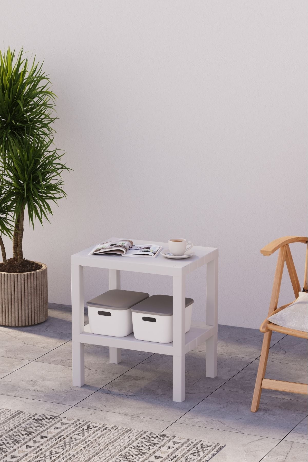 Omaş 2 Katlı Dikey Raf, Plastik Sehpa, Balkon Rafı, Saksılık, Banyo Mutfak Rafı, Beyaz