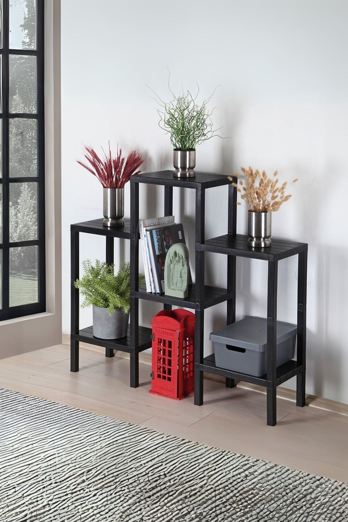 Omaş 6 Katlı Düzenleyici Plastik Raf Ünitesi Siyah, Kitaplık, Banyo, Mutfak Rafı, Siyah