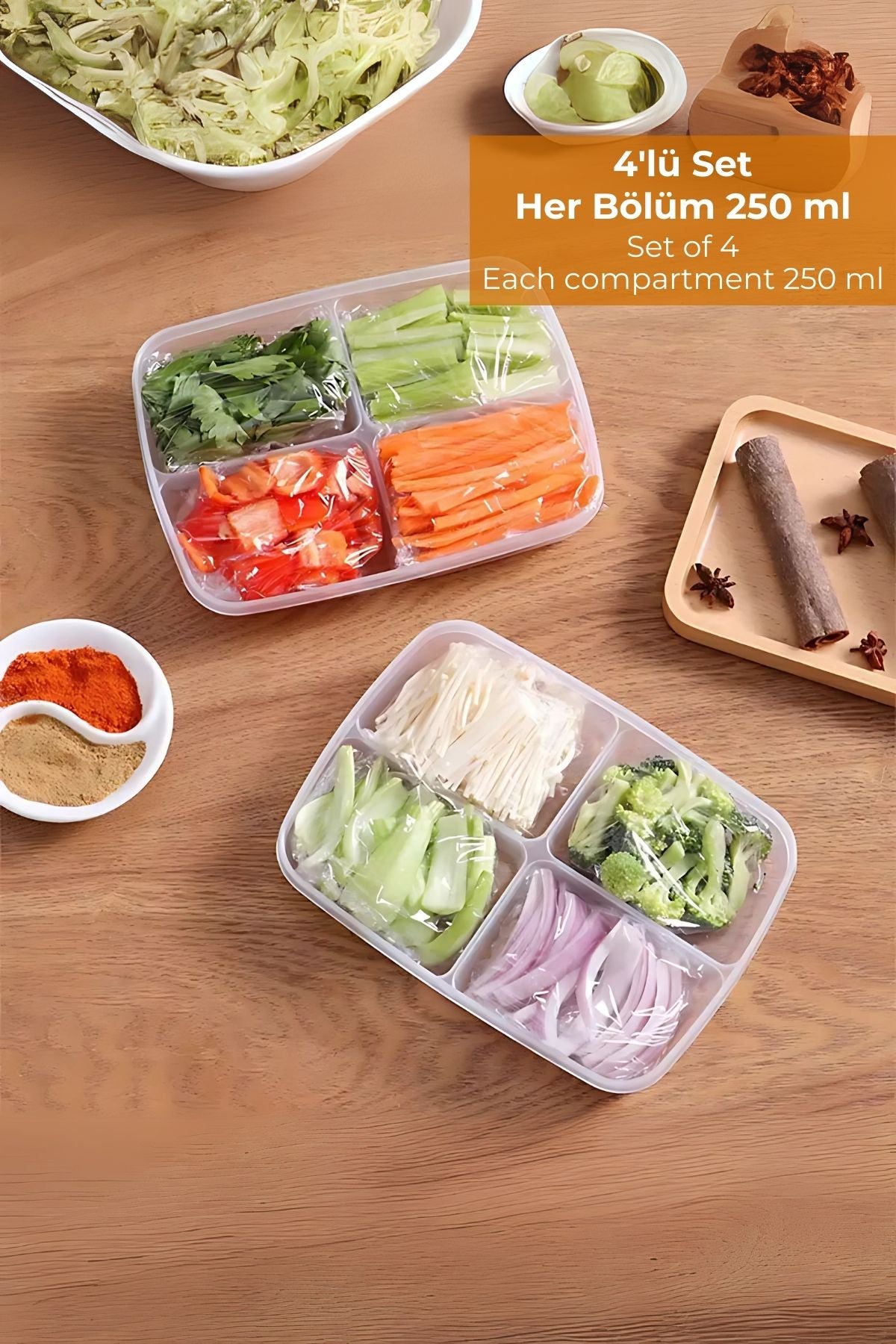 4 Bölmeli Buzdolabı Organizeri 1 lt, Friz Düzenleyici, 4'lü Set
