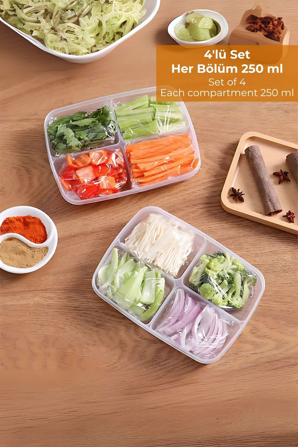 4 Bölmeli Buzdolabı Organizeri 1 lt, Friz Düzenleyici, 4'lü Set