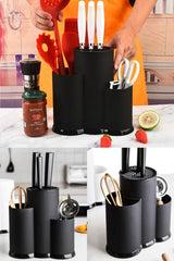 3 Bölmeli Tezgah Üstü Kaşıklık, Bıçak Standı, Siyah