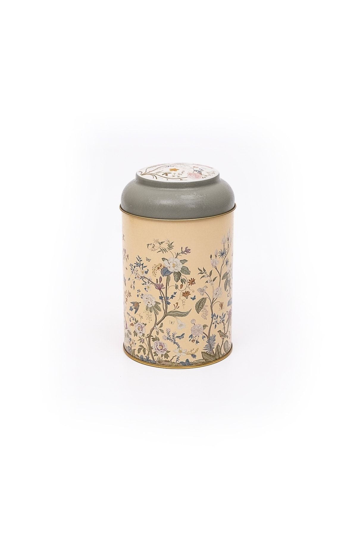 Flora Yellow Desenli Yuvarlak Metal Saklama Kabı, 10,5 x 15 cm, 1,1 lt