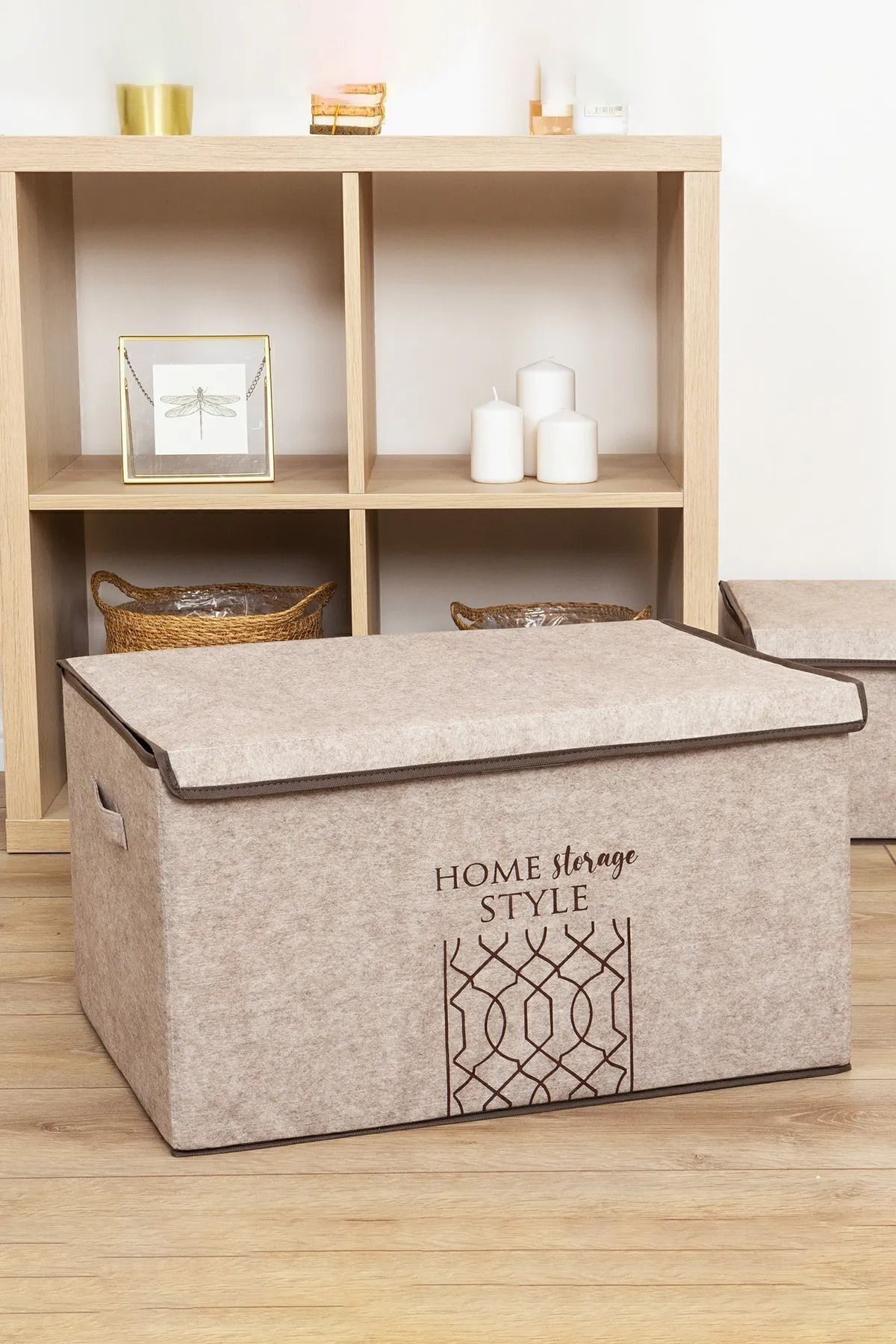 Keçe Kapaklı Çok Amaçlı Saklama Kutusu Mega Plus, Bej, 57 x 41 x 31 cm, 72 Litre