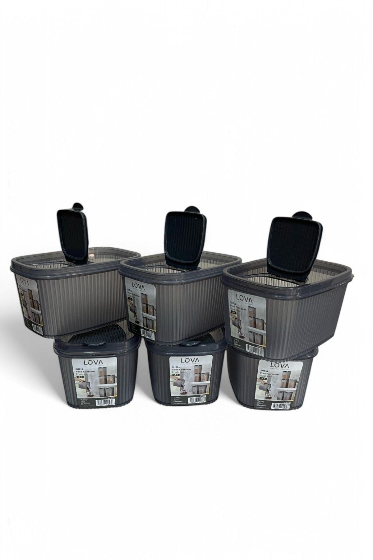 Shell Erzak Kabı 1300 ml, Antrasit, 6'lı Set