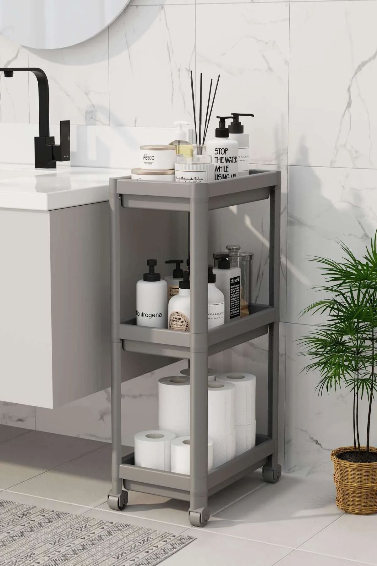 Omaş 3 Katlı Banyo Raf Ünitesi, Banyo Düzenleyici, Şampuanlık, Havluluk, Dolap, Mutfak Rafı, Deterjanlık