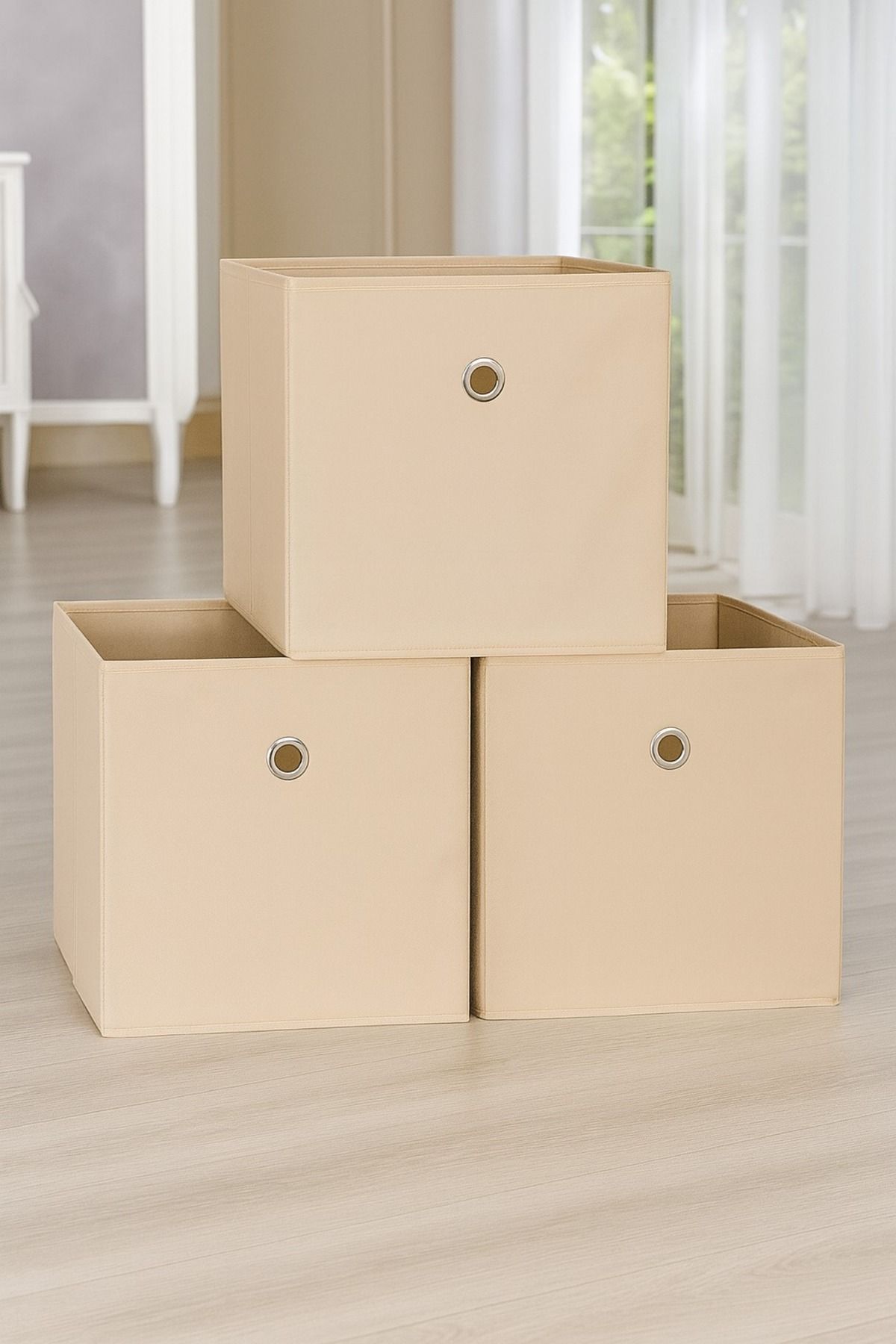 Raf Organizer 3'lü Set, Organizer Düzenleyici Kutu, Bej