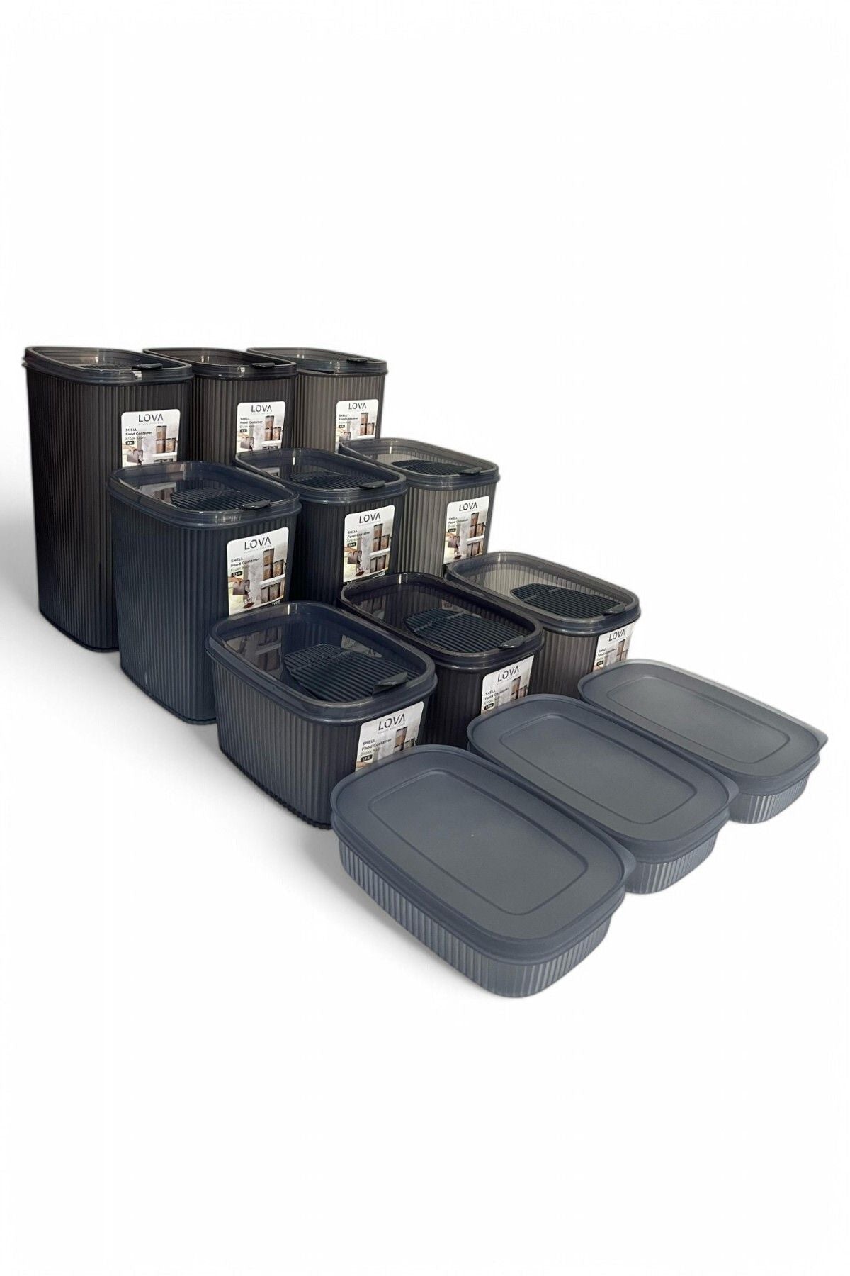 12 Parça Mega Saklama Kabı Seti 3 x 4 lt, 3 x 2.5 lt 3 x 1.3 lt, 3 x 0.6 lt