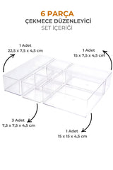 Ayarlanabilir Çekmece İçi Düzenleyici Set 6 Parça Takı Düzenleyici Ve Makyaj Organizeri