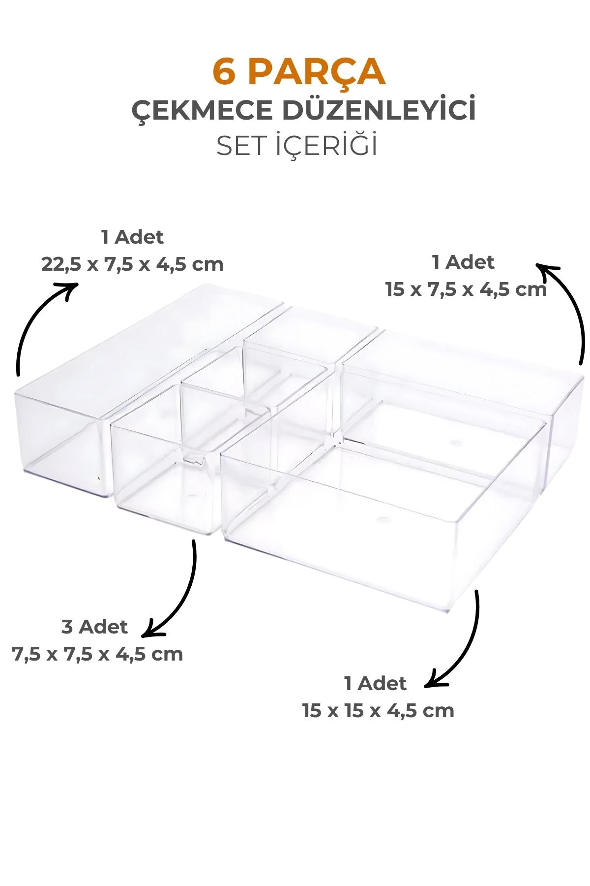 Ayarlanabilir Çekmece İçi Düzenleyici Set 6 Parça Takı Düzenleyici Ve Makyaj Organizeri