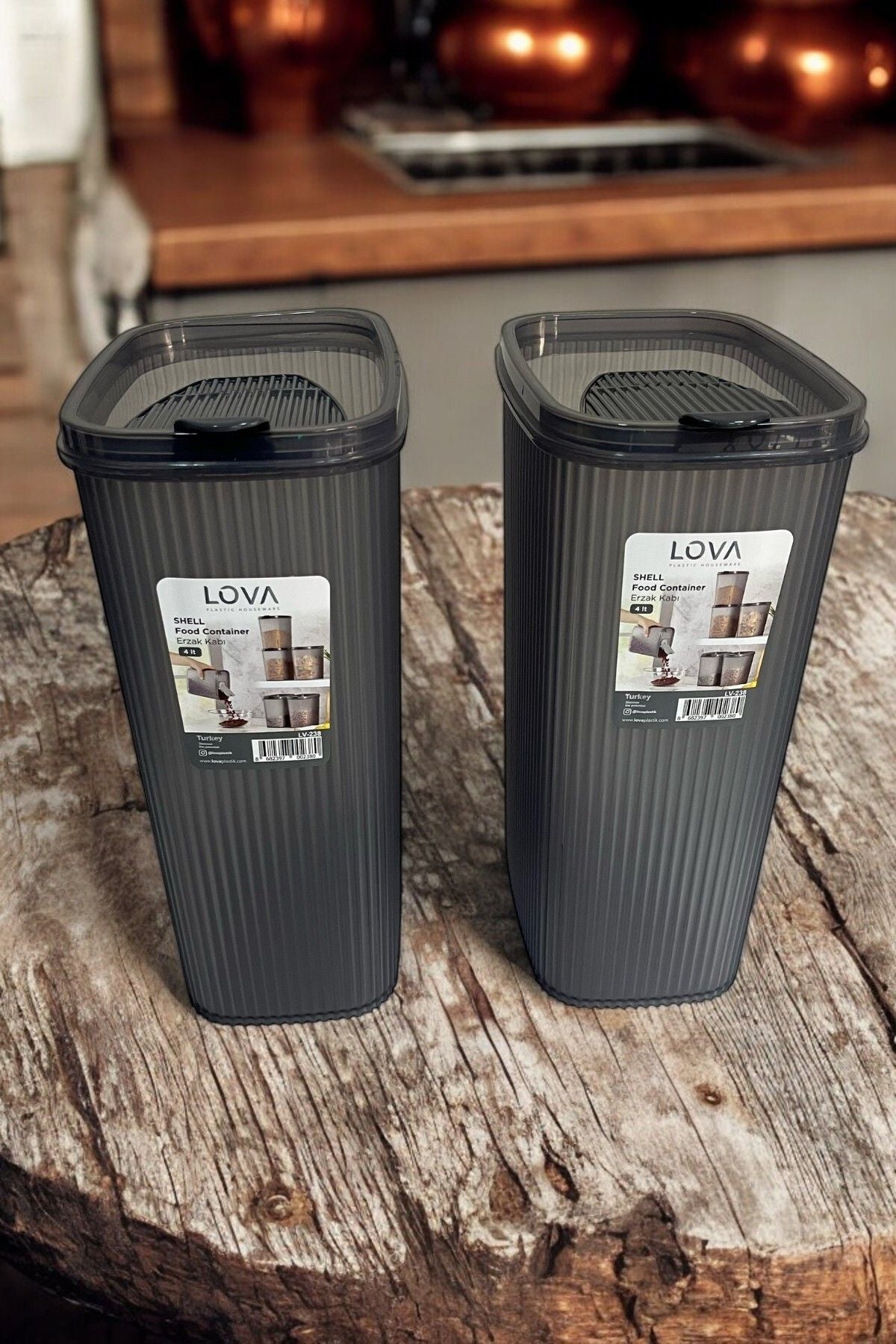 Erzak Saklama Kabı 4 lt, Antrasit, 2'li Set