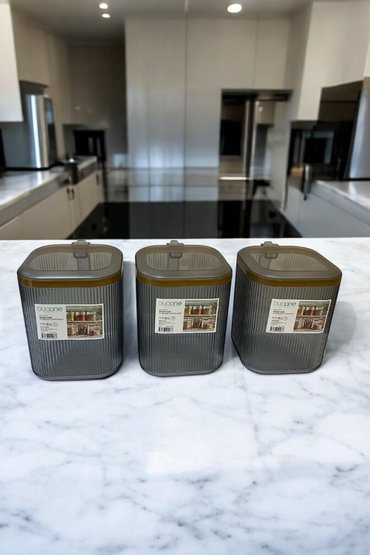 2500 ml 3'lü Kulplu Kapaklı Saklama Kabı Seti, Füme Gold