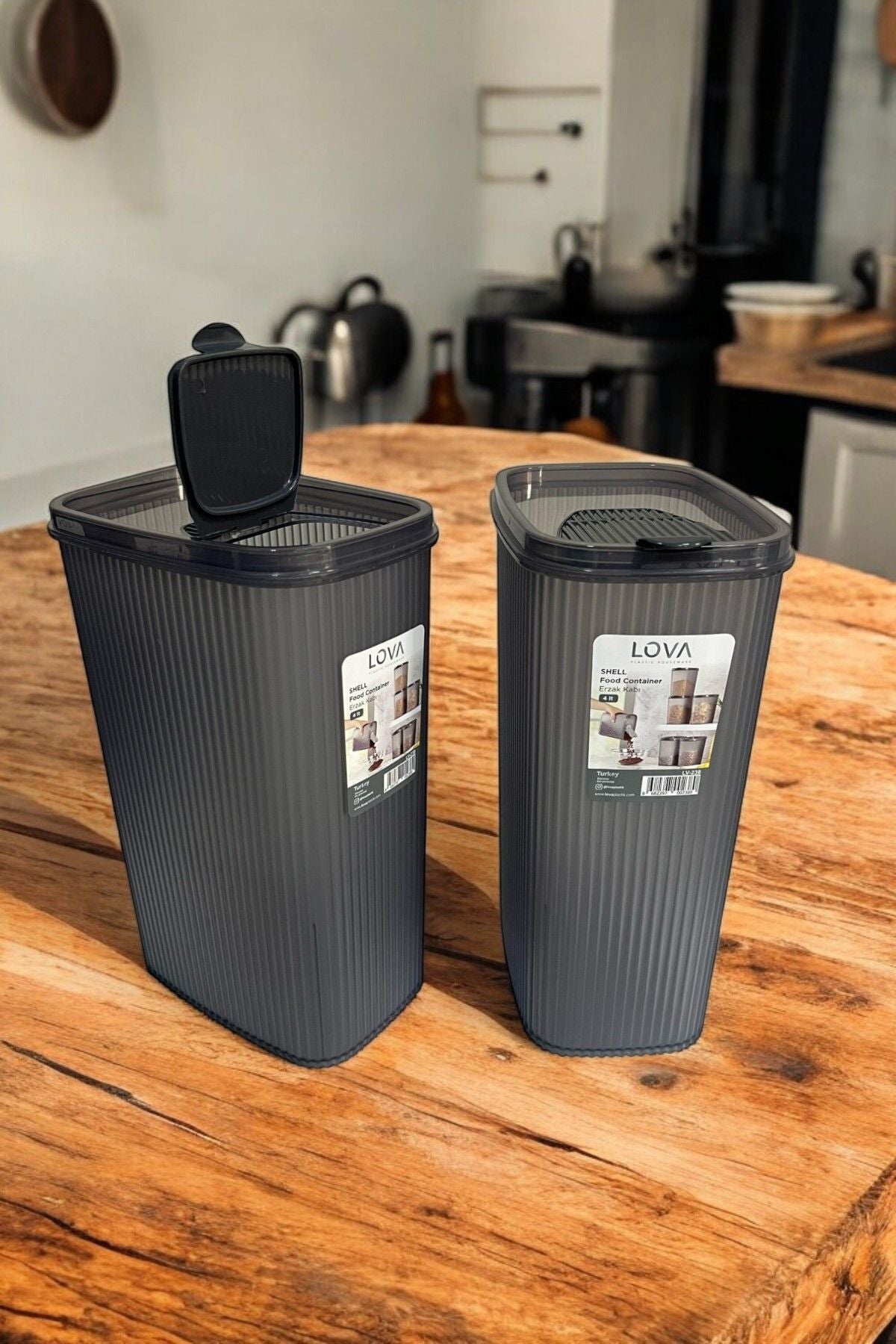 Erzak Saklama Kabı 4 lt, Antrasit, 2'li Set