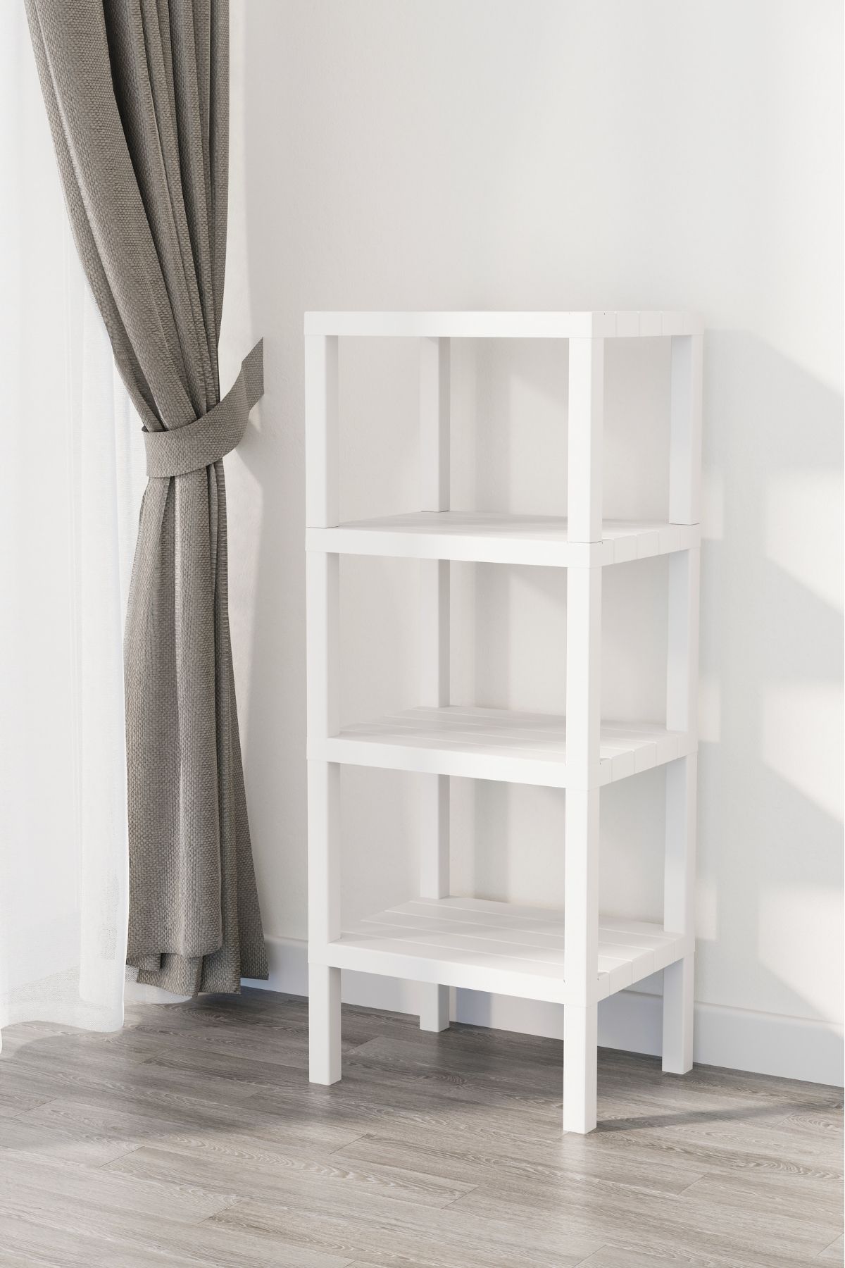 Omaş 4 Raflı Dikey Raf Düzenleyici Plastik Raf Ünitesi Beyaz, Kitaplık, Banyo, Mutfak Rafı, Beyaz