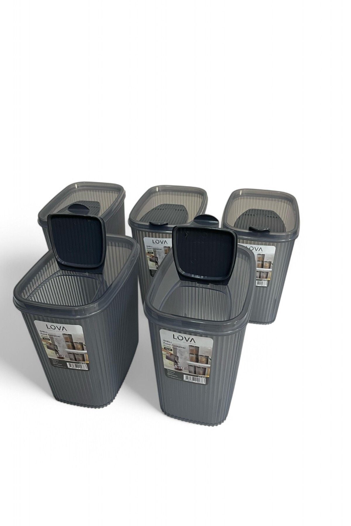 Erzak Saklama Kabı 2.5 lt, Antrasit, 5'li Set