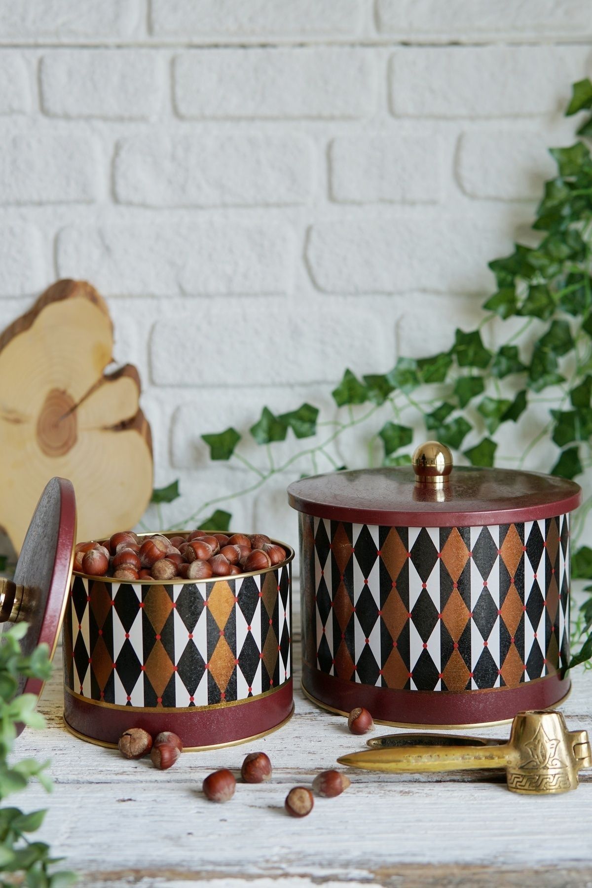 Festival Desenli Metal Saklama Kabı Seti - 2'li Set (1,3 LT - 2,9 LT)