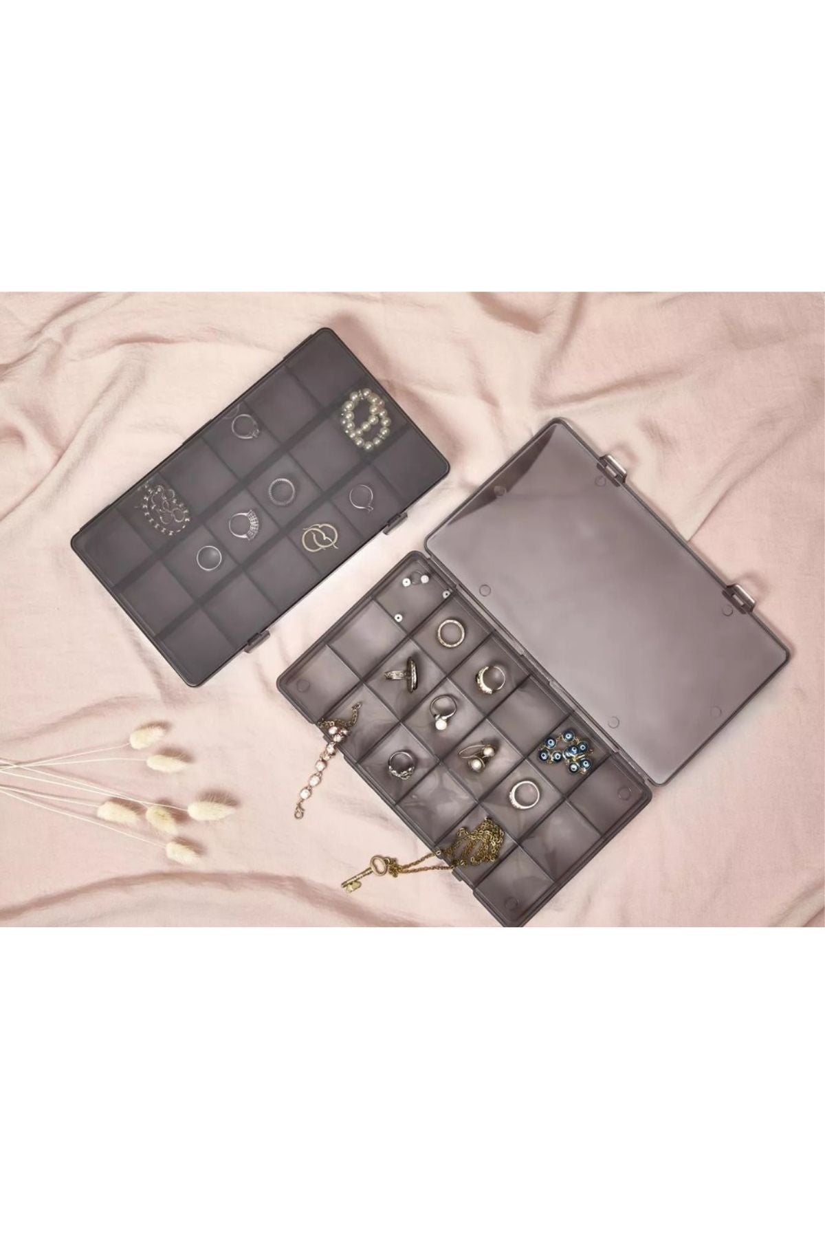 15 Bölmeli Takı, Aksesuar, Küpe Saklama Organizeri 20 x 10 cm Antrasit