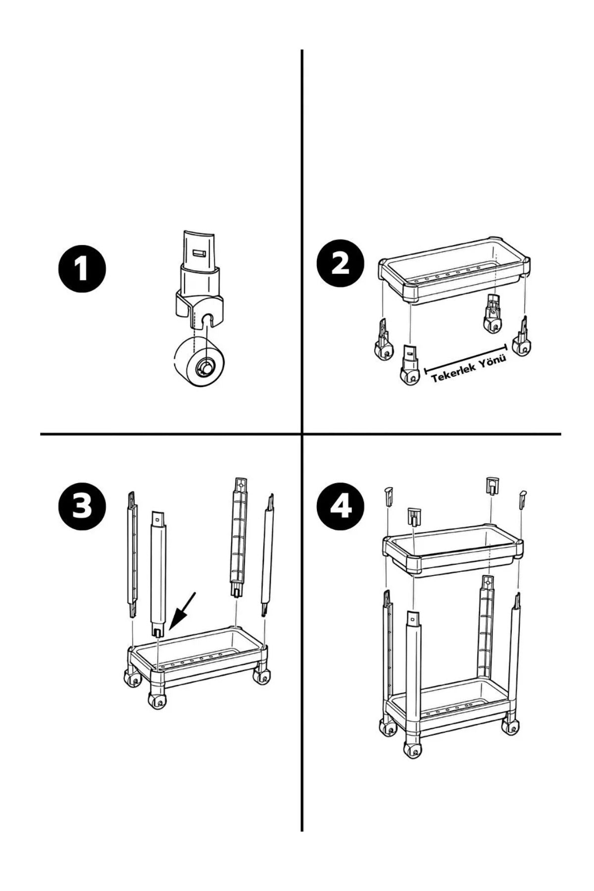 Omaş Tezgah Altı Tekerlekli Raf Ünitesi, Siyah