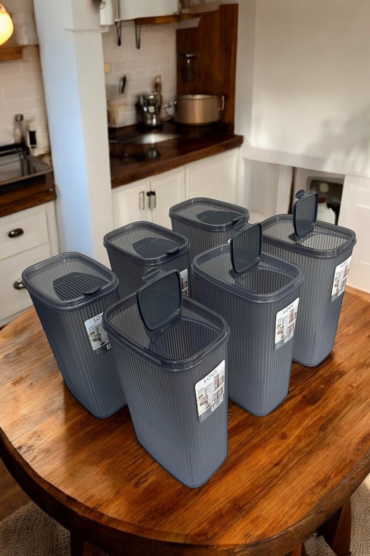 Erzak Saklama Kabı 4 lt, Antrasit, 6'lı Set