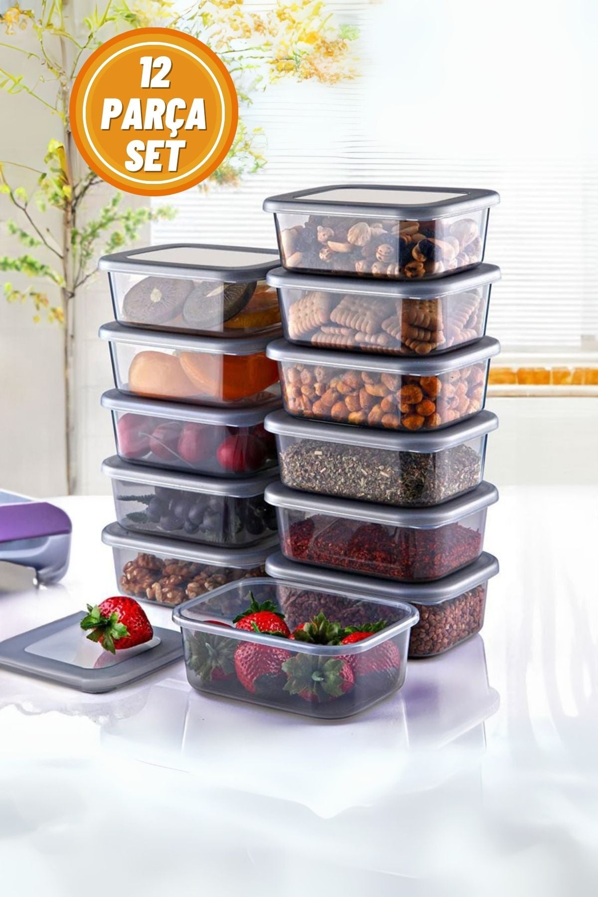 Omaş 12'li Kapaklı Saklama Kabı Seti 250 Ml, Sızdırmaz Kahvaltılık Çerezlik Meyve Saklama Kutusu