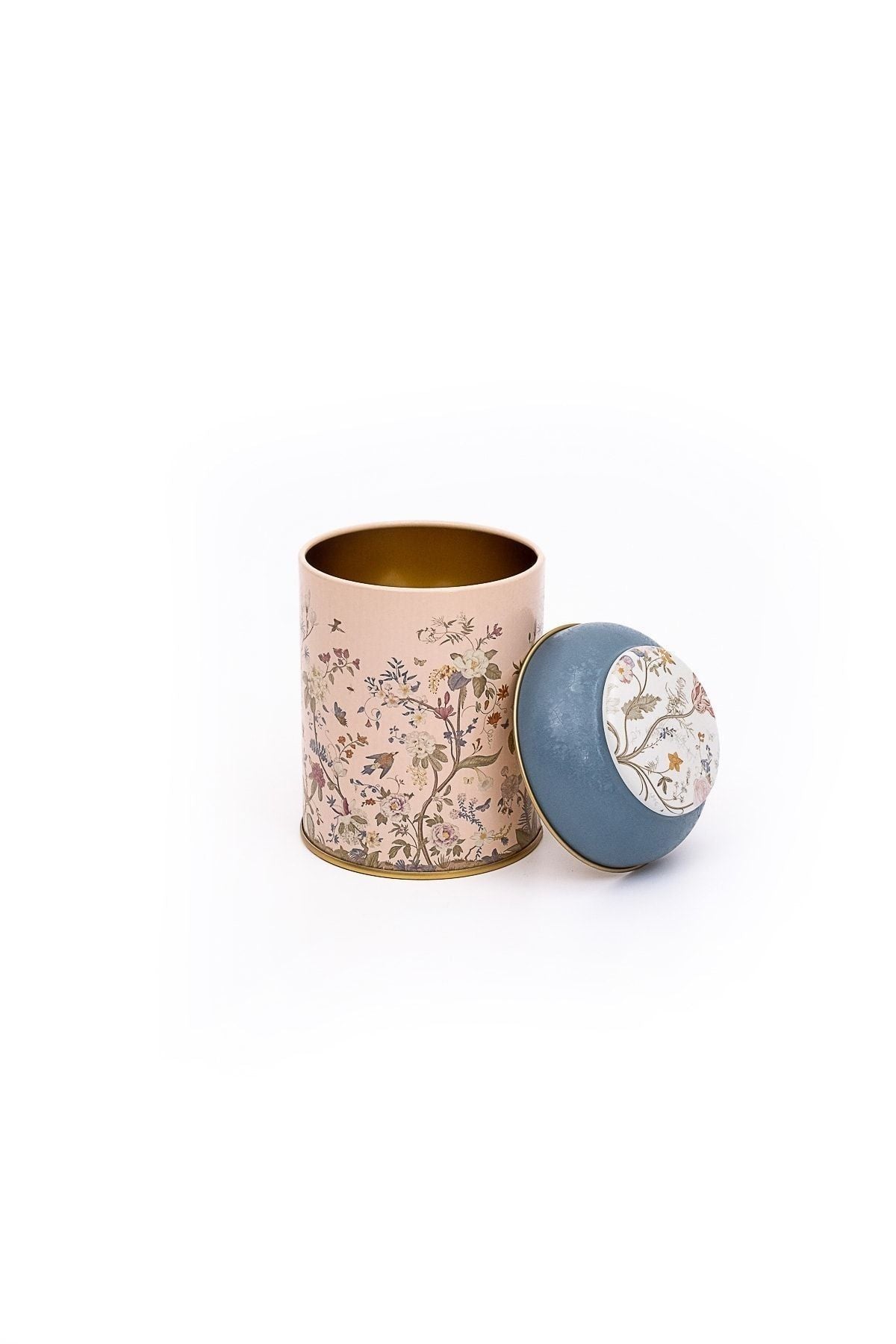 Flora Pink Desenli Yuvarlak Metal Saklama Kabı, 9 x 11 cm, 0,6 lt