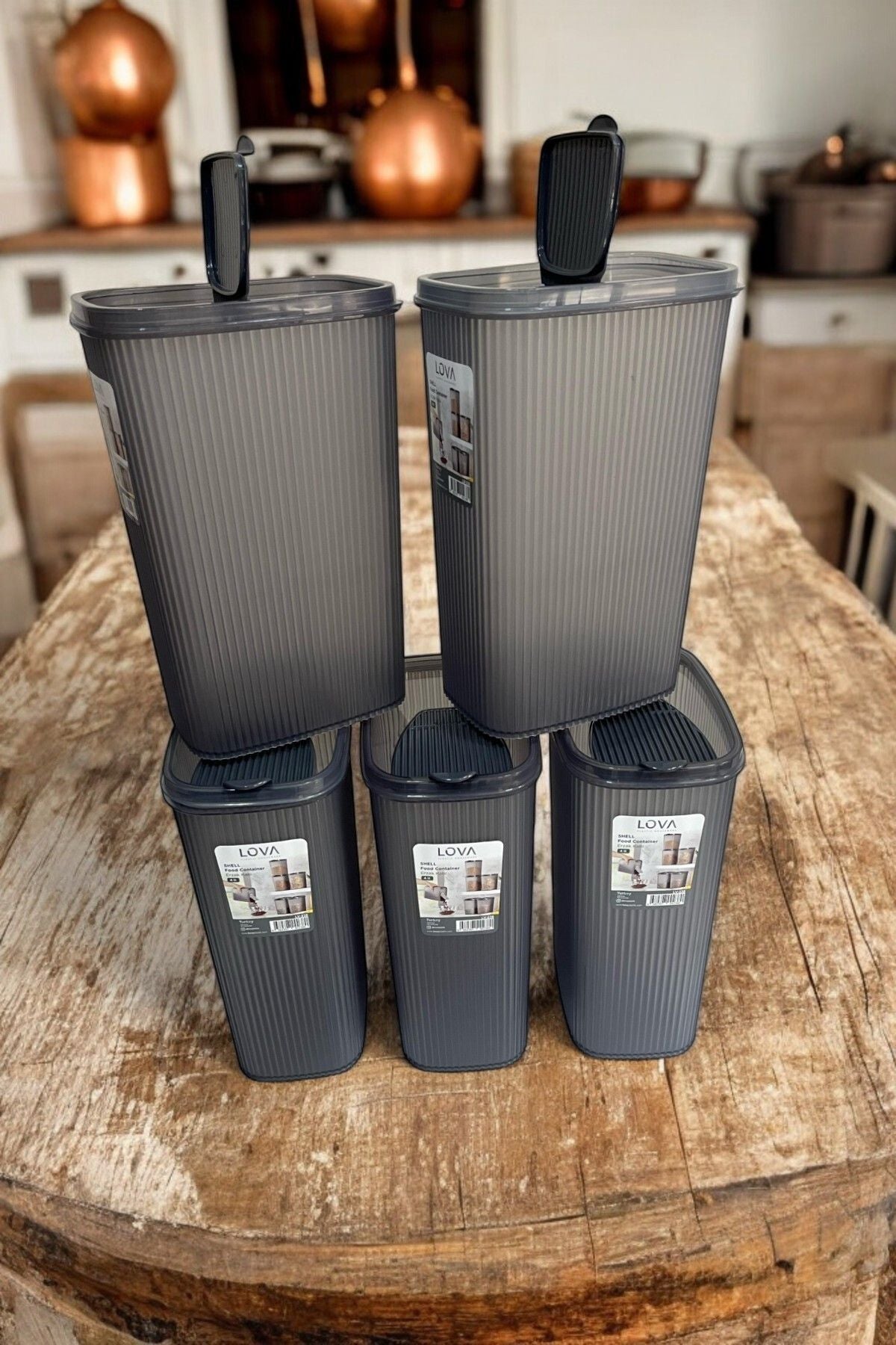 Erzak Saklama Kabı 4 lt, Antrasit, 5'li Set