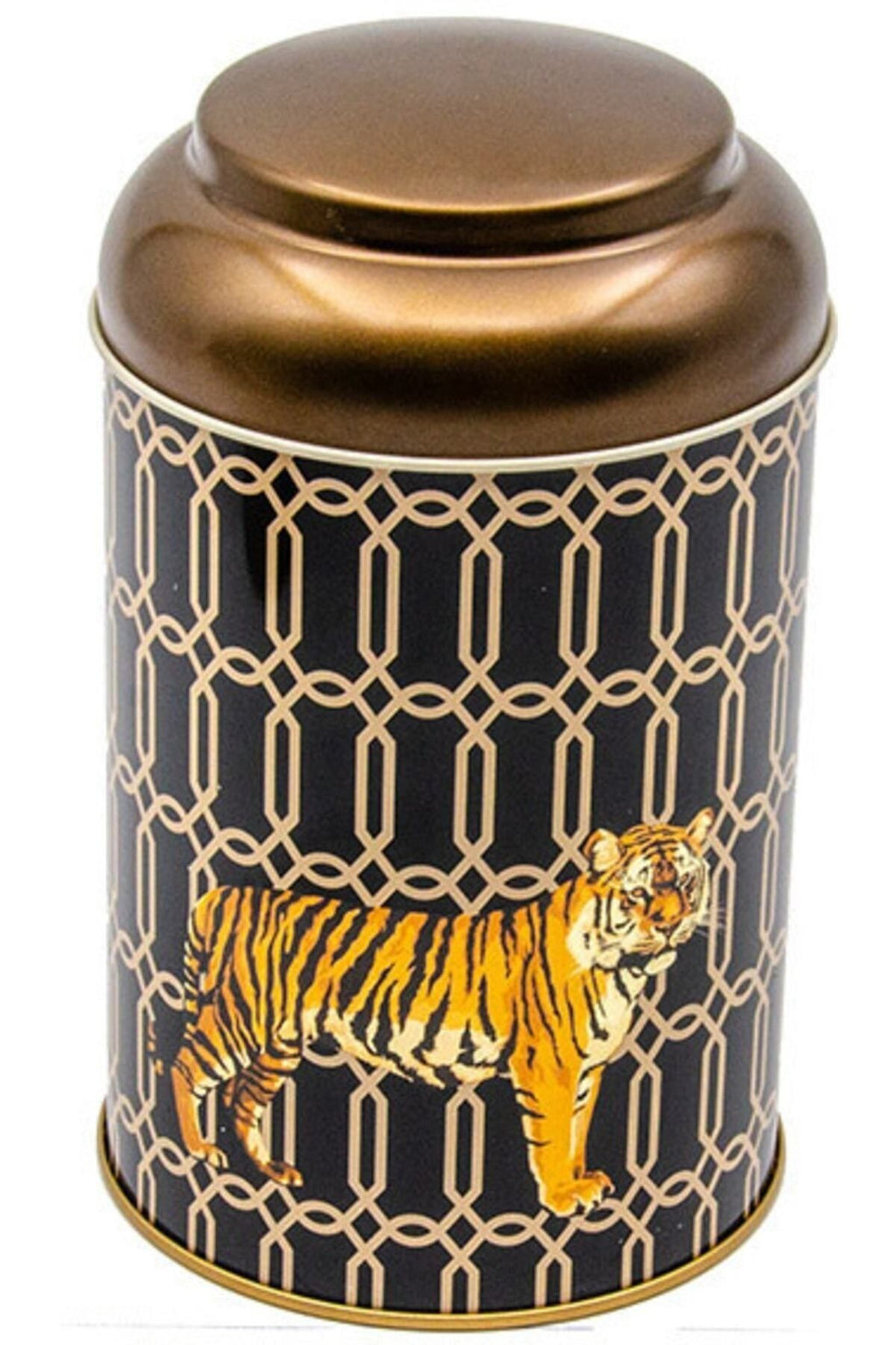 Tiger Desenli Yuvarlak Metal Saklama Kabı, 10,5 x 15 cm, 1,1 lt