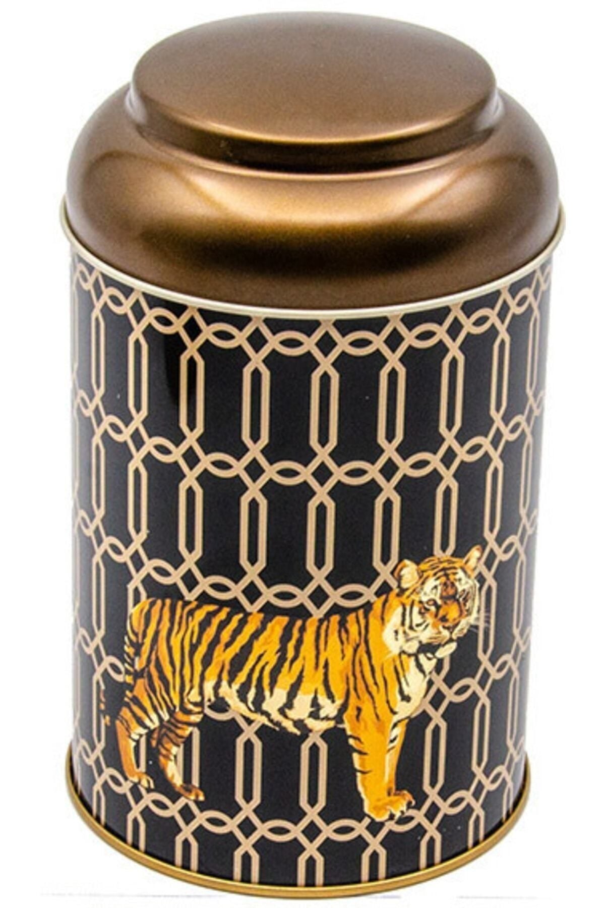 Tiger Desenli Yuvarlak Metal Saklama Kabı, 10,5 x 15 cm, 1,1 lt
