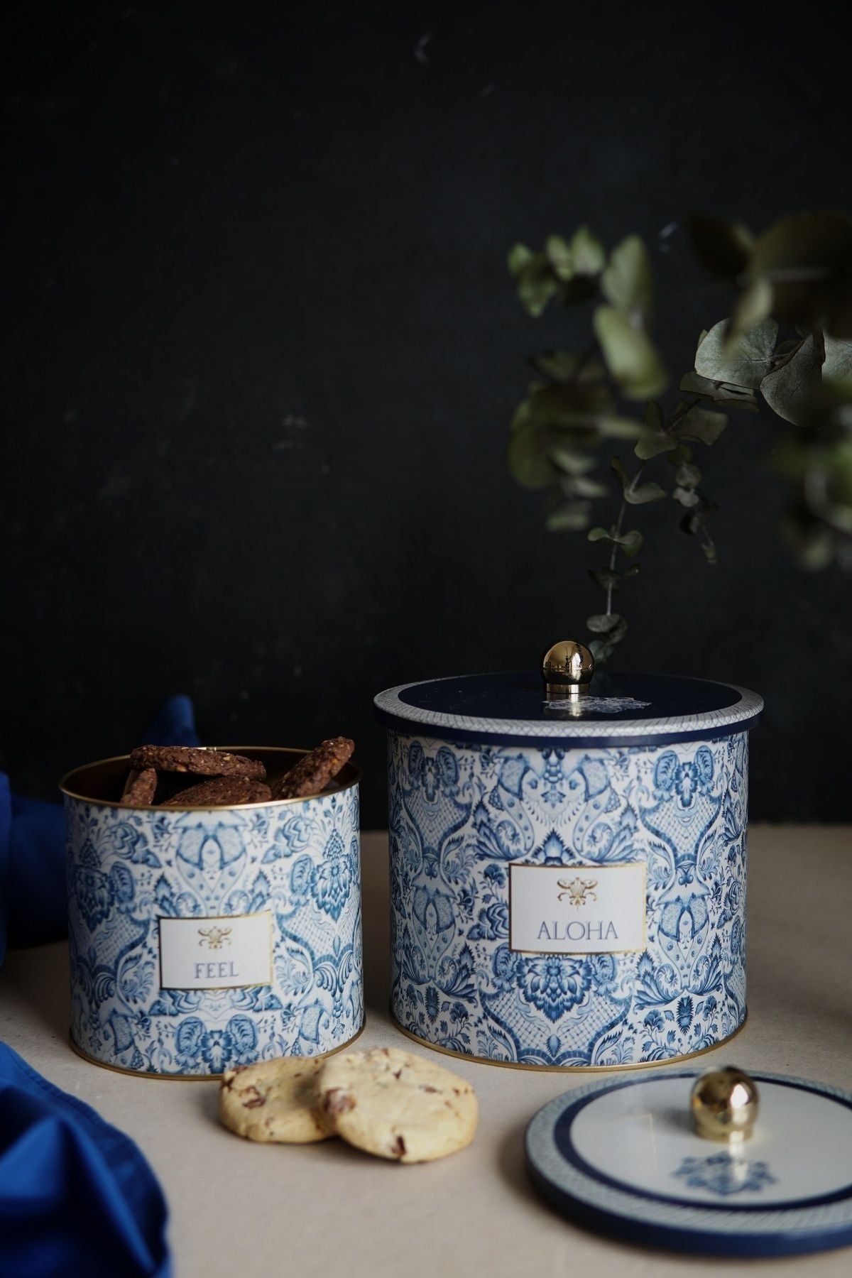 Lisbon Desenli Metal Saklama Kabı Seti - 2'li Set (1,7 LT - 3,5 LT)