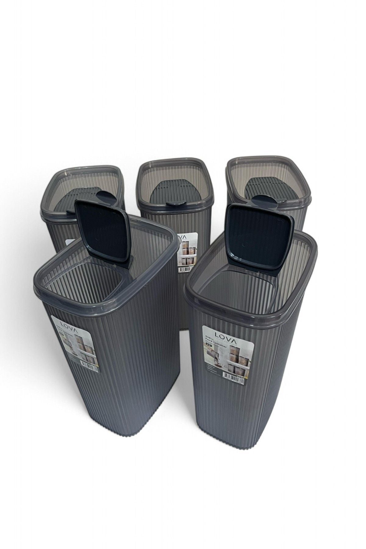 Erzak Saklama Kabı 4 lt, Antrasit, 5'li Set