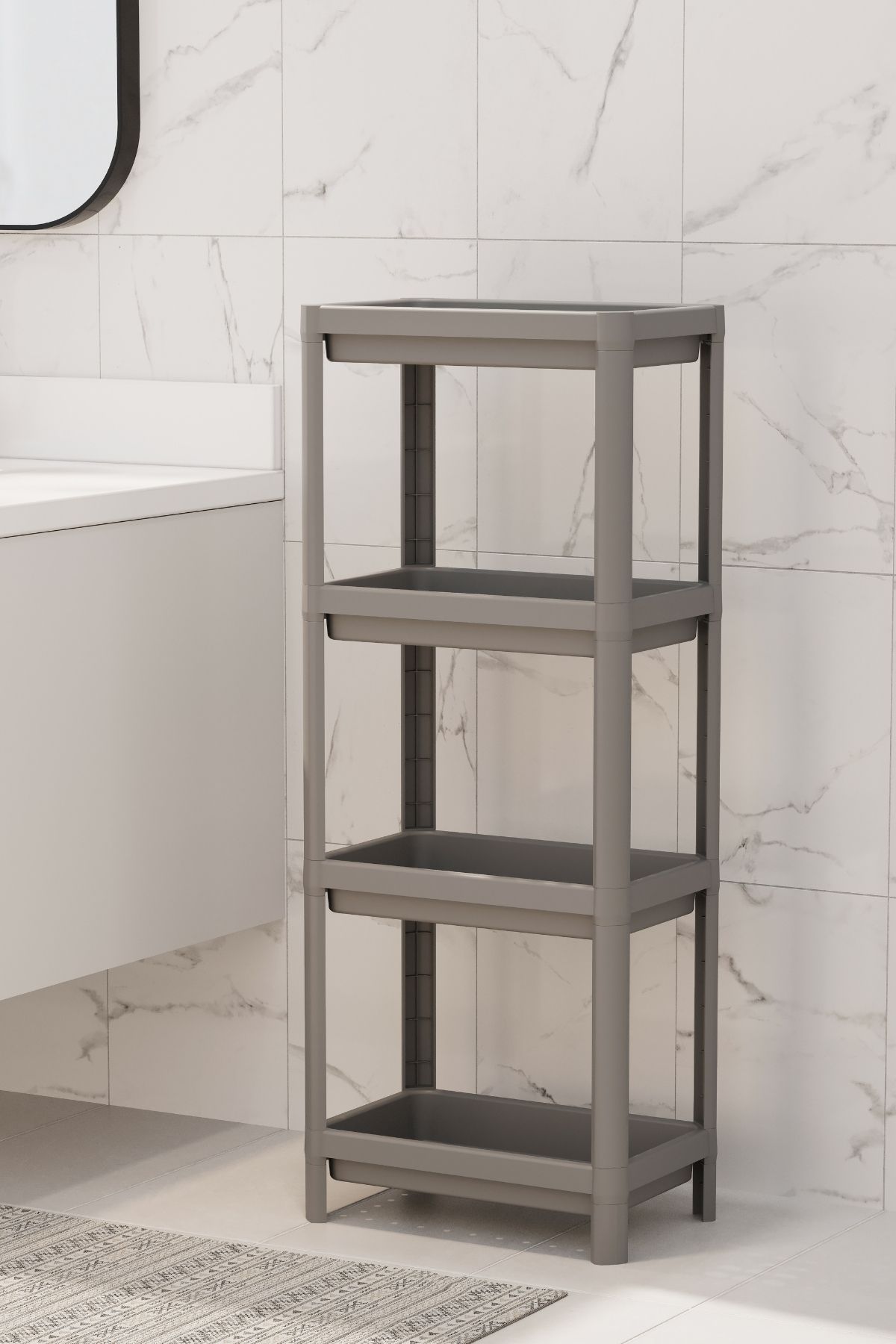 Omaş 4 Katlı Mutfak & Banyo Raf Ünitesi, Gri