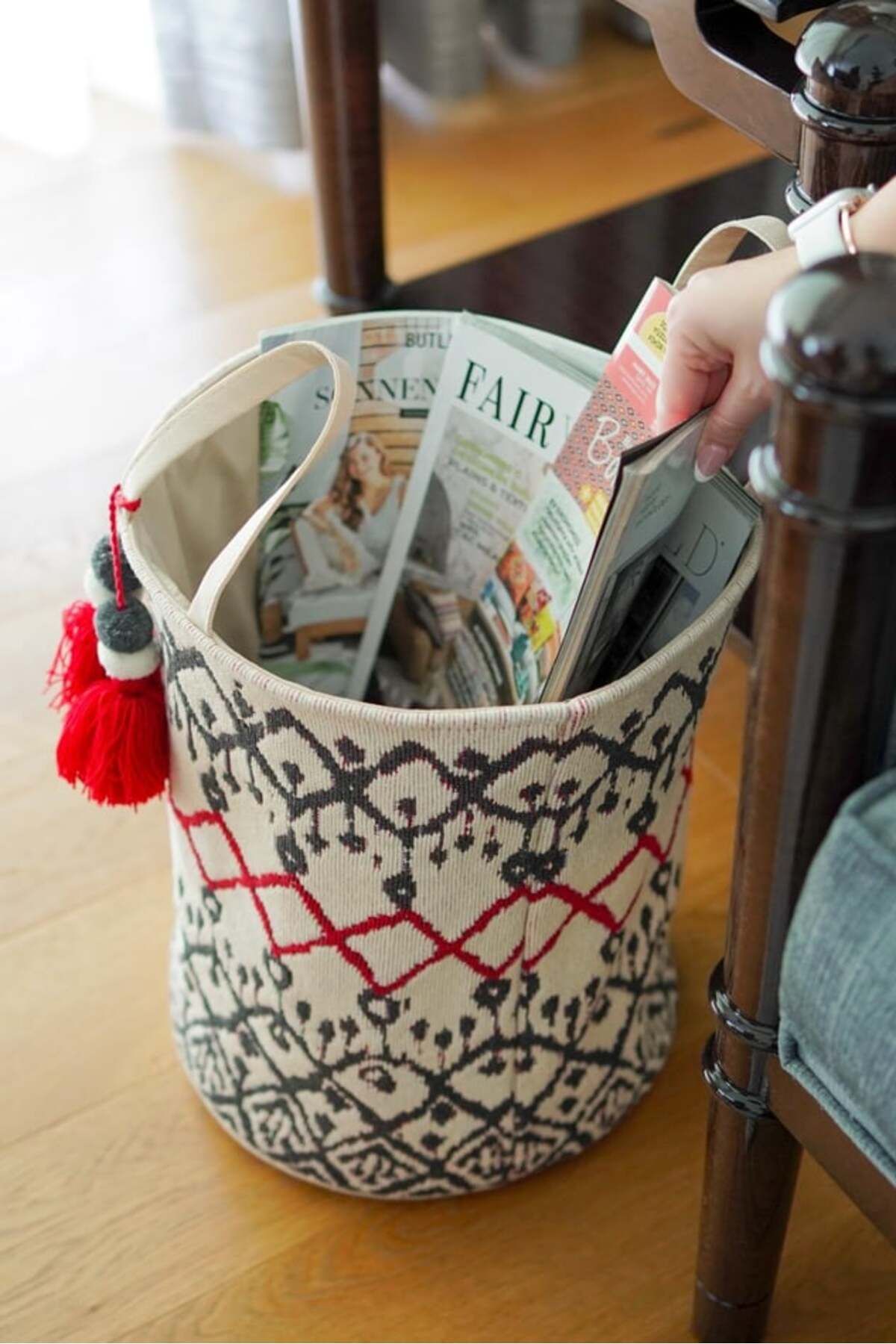 Kilim Yuvarlak Sepet, Saklama Kutusu, 37 x 30 cm