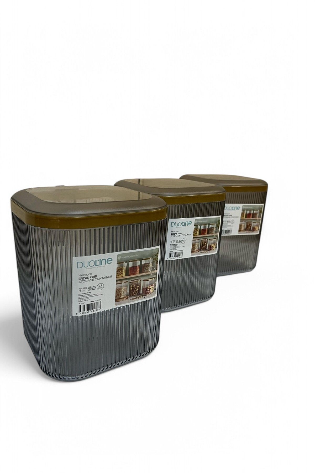 2500 ml 3'lü Kulplu Kapaklı Saklama Kabı Seti, Füme Gold