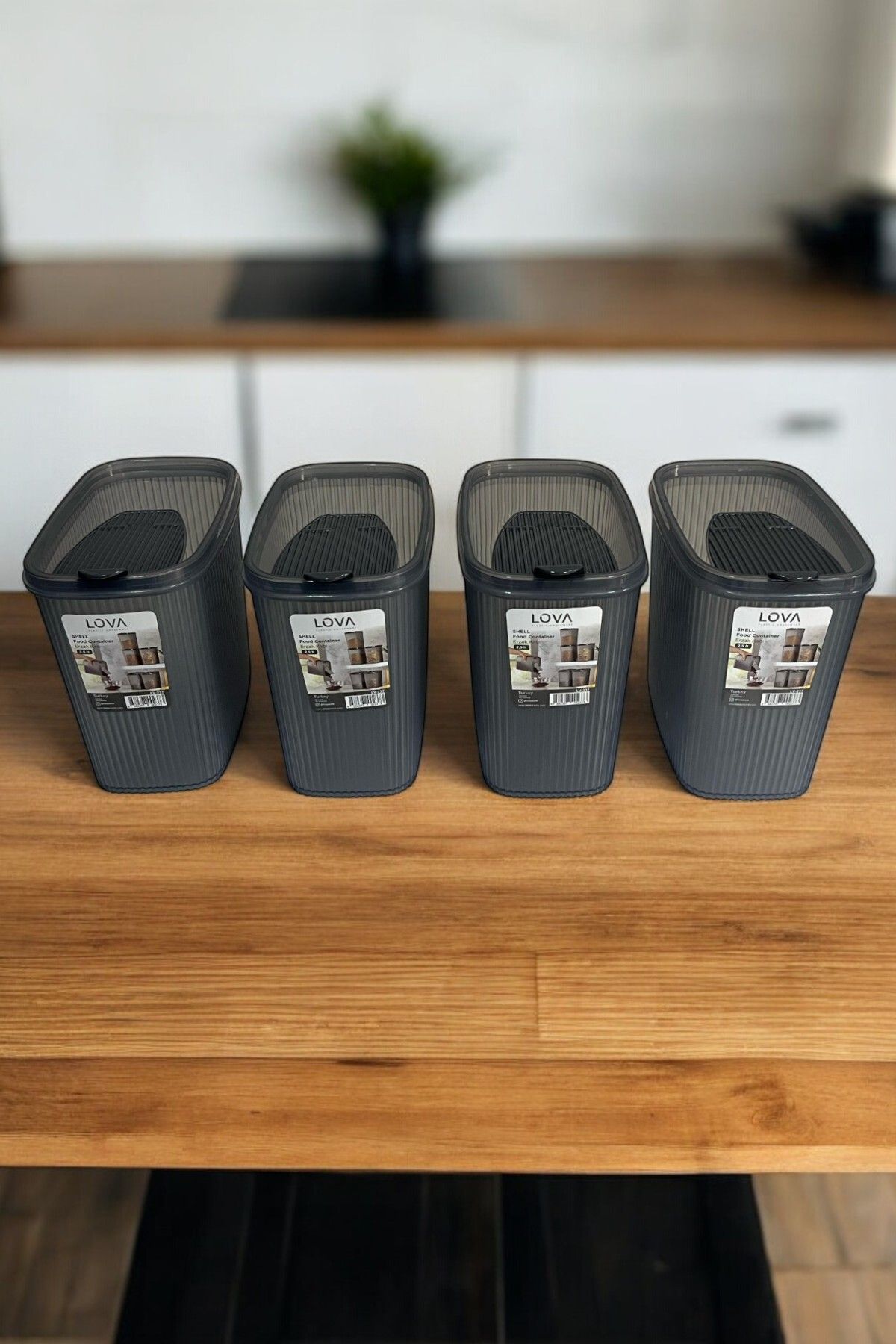 Erzak Saklama Kabı 2.5 lt, Antrasit, 4'lü Set