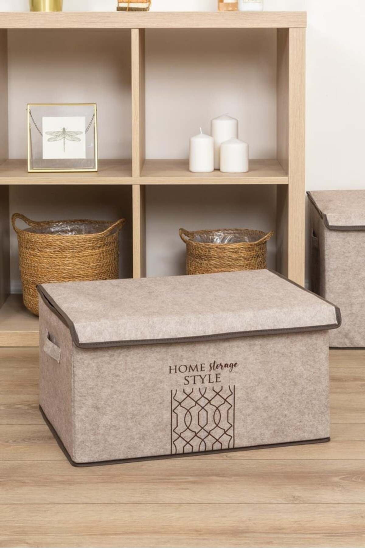 Keçe Kapaklı Maxi Saklama Kutusu Bej, 47 x 37 x 24 cm, 42 Litre