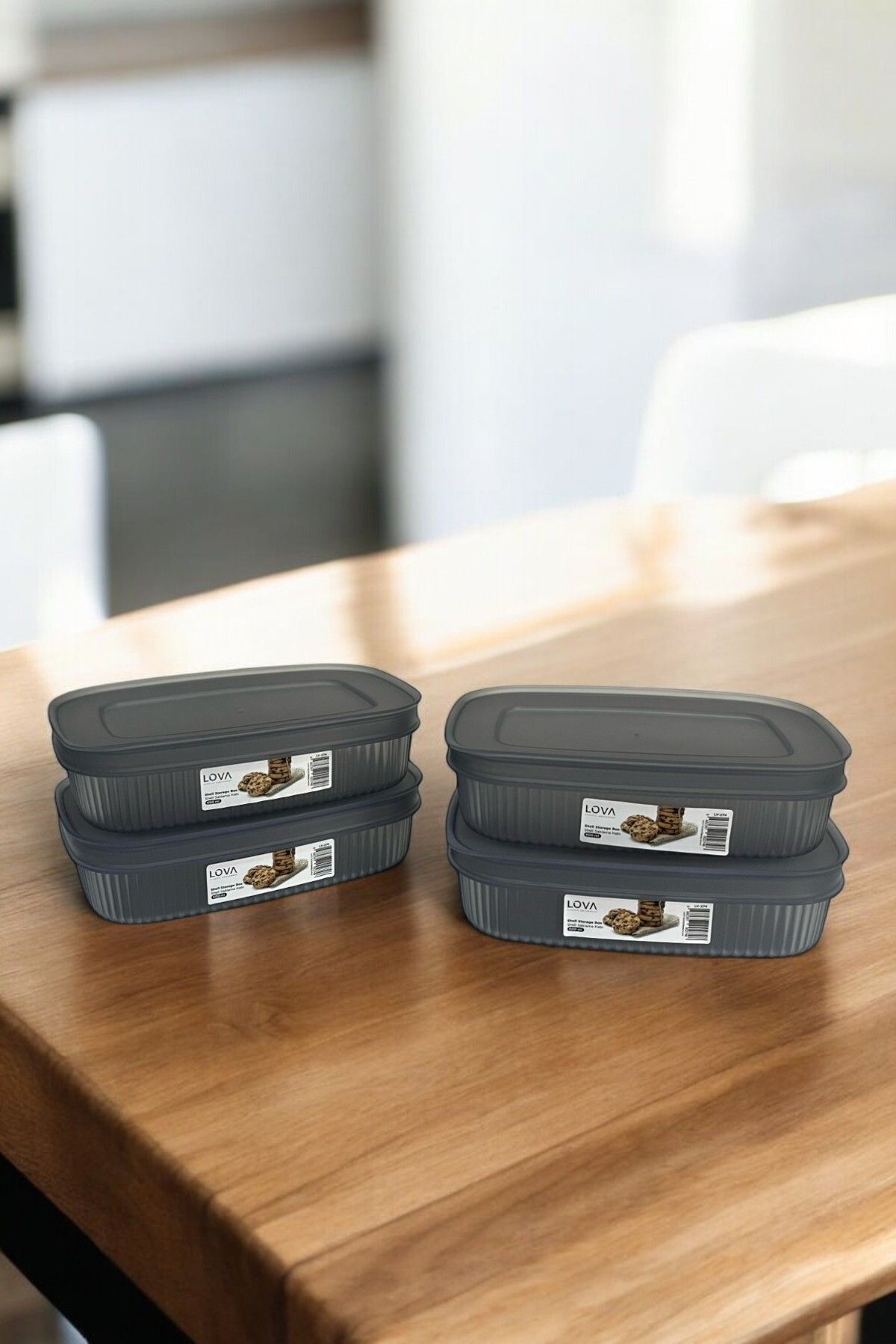 Shell Saklama Kabı Şeffaf 600 ml, Antrasit, 4'lü Set