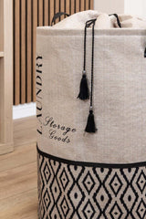 Yuvarlak Çamaşır Sepeti Bohem Stili, 35 x 35 x 50 cm