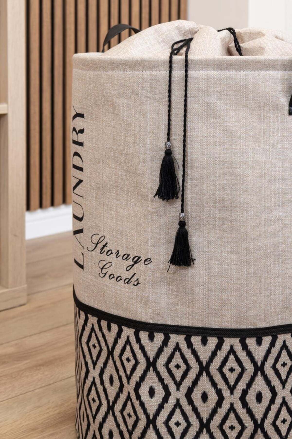 Yuvarlak Çamaşır Sepeti Bohem Stili, 35 x 35 x 50 cm