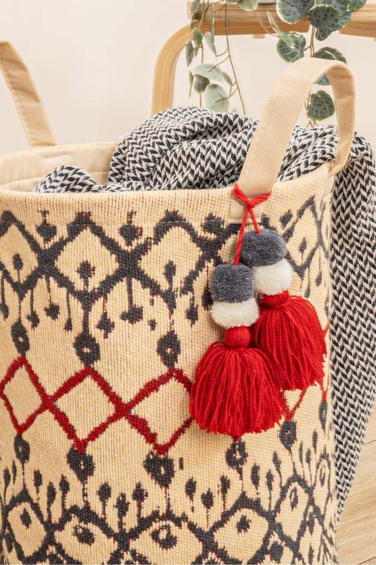 Kilim Yuvarlak Sepet, Saklama Kutusu, 37 x 30 cm