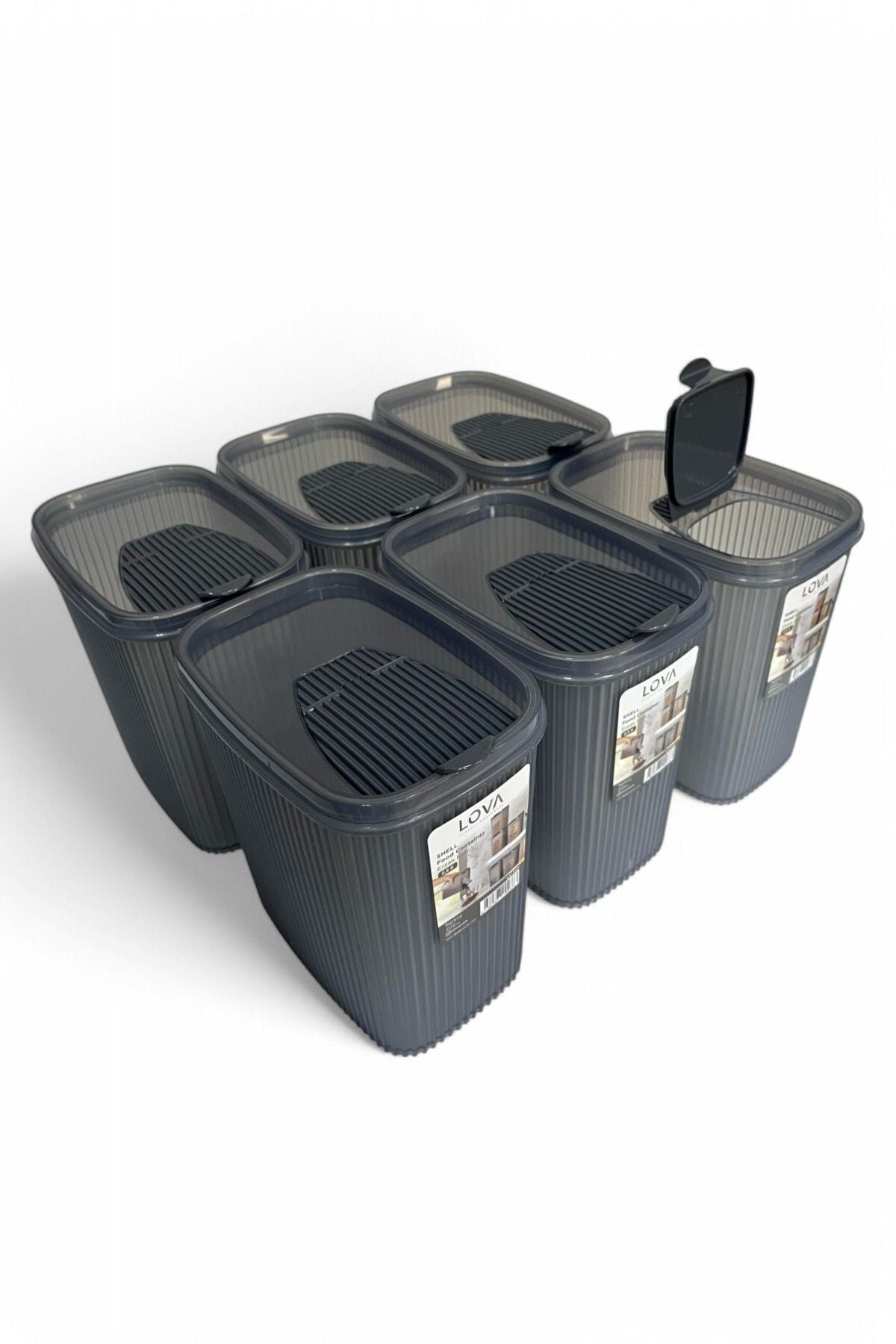 Erzak Saklama Kabı, 2.5 lt, Antrasit, 6'lı Set