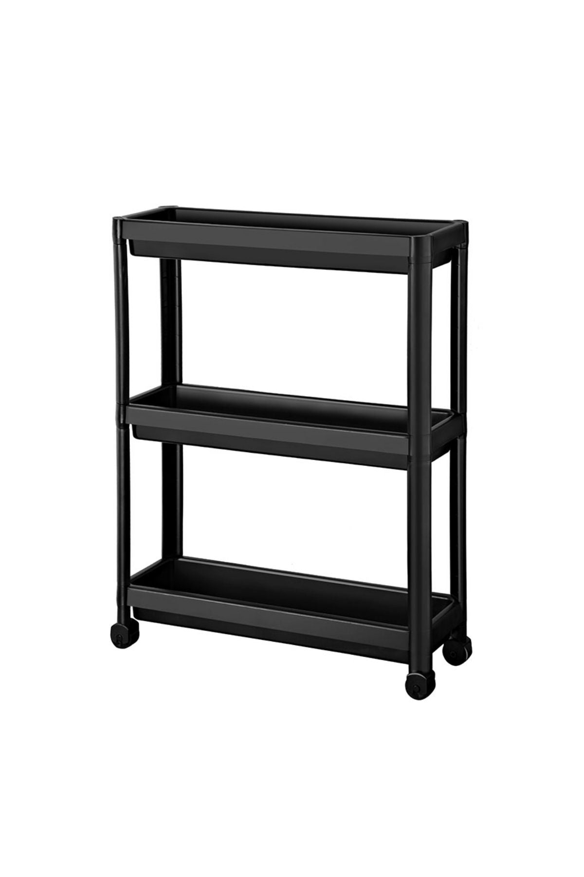 Omaş 3 Katlı Tekerlekli Siyah Mutfak Rafı, Kitaplık, Düzenleyici Açık Dolap