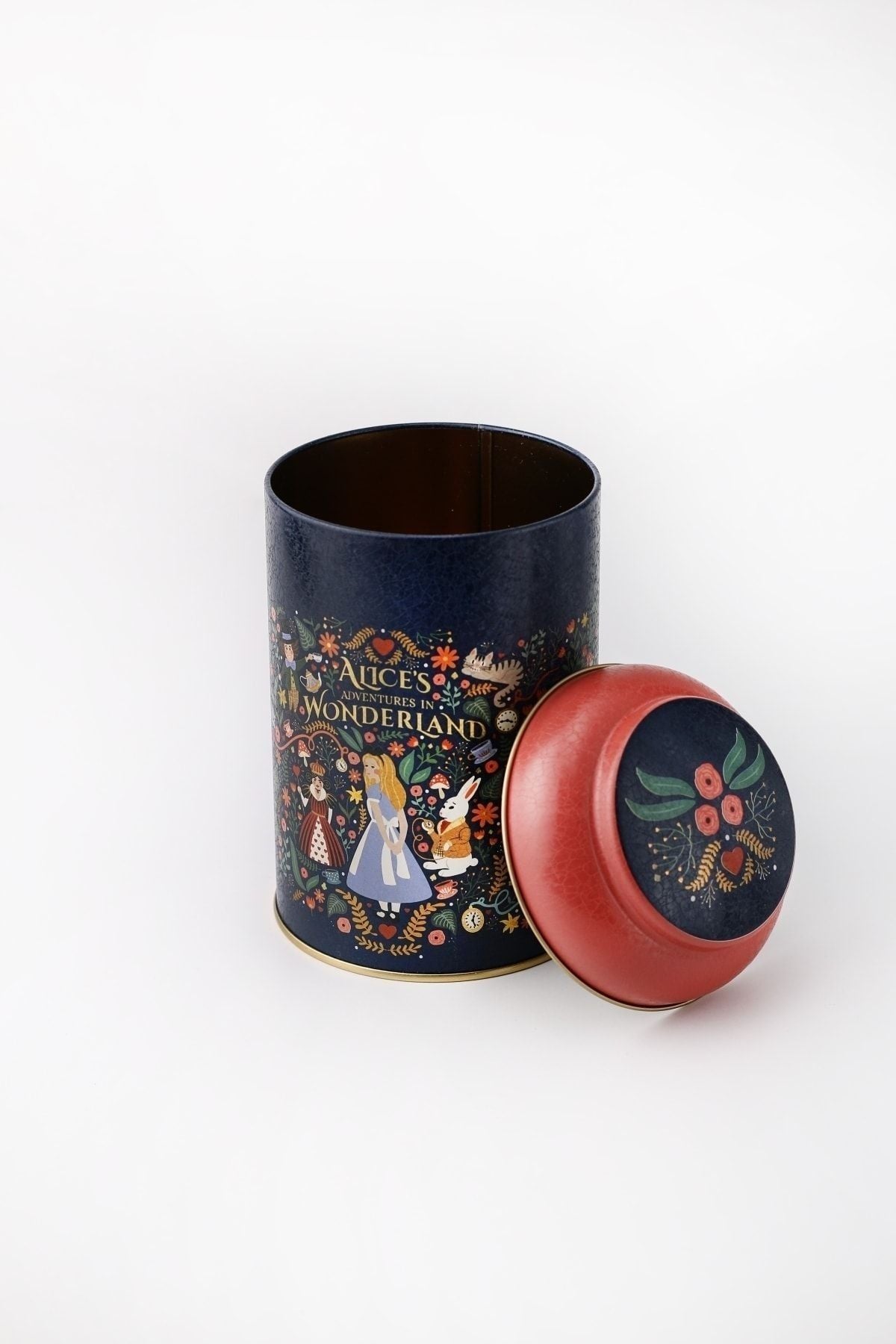 Fairytale Alices Desenli Yuvarlak Metal Saklama Kabı, 10,5 x 15 cm, 1,1 lt