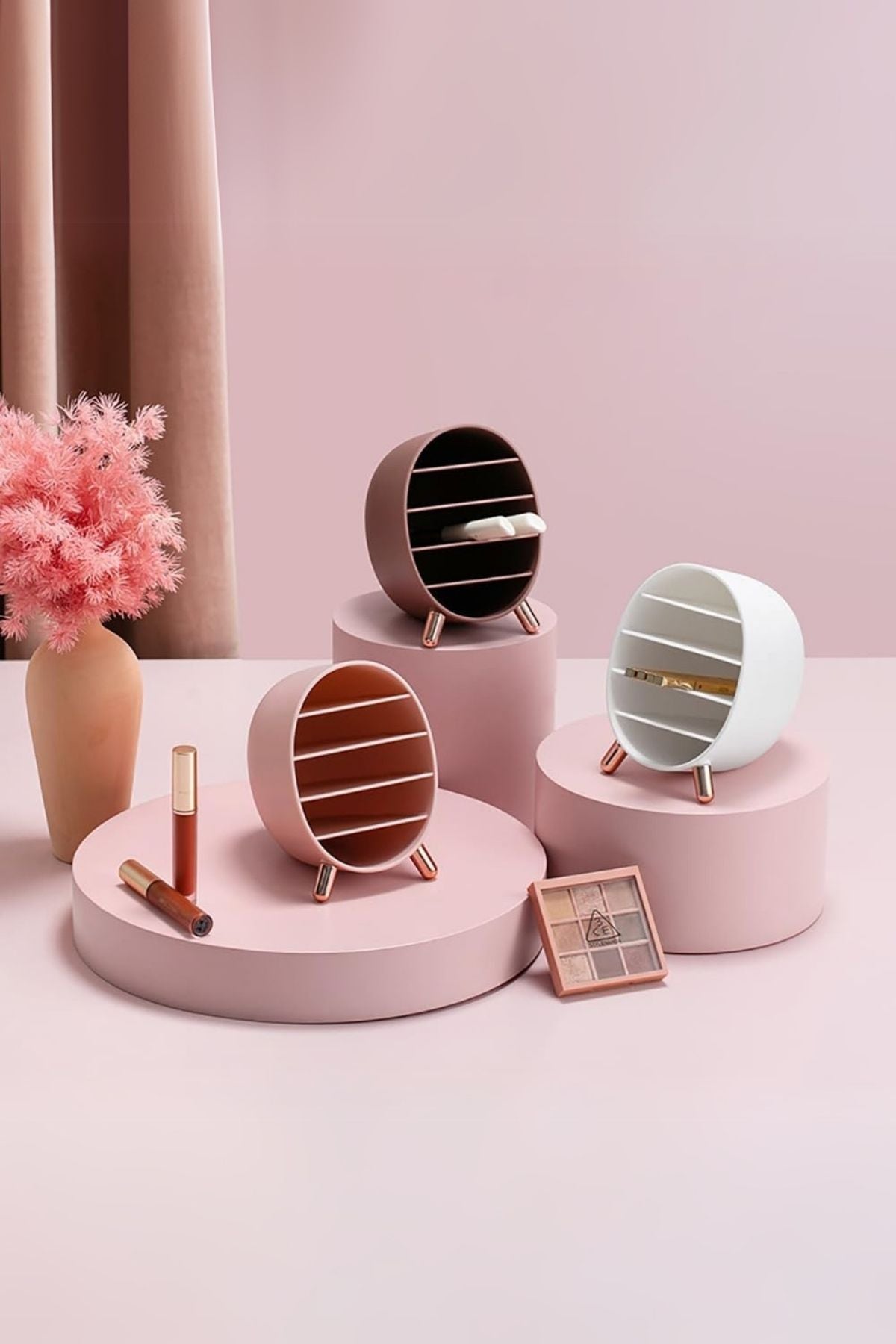 Makeup Organizer, Ruj, Rimel, Oje Düzenleyici, Makyaj Organizeri Mini, 14 x 14 cm, Kahverengi